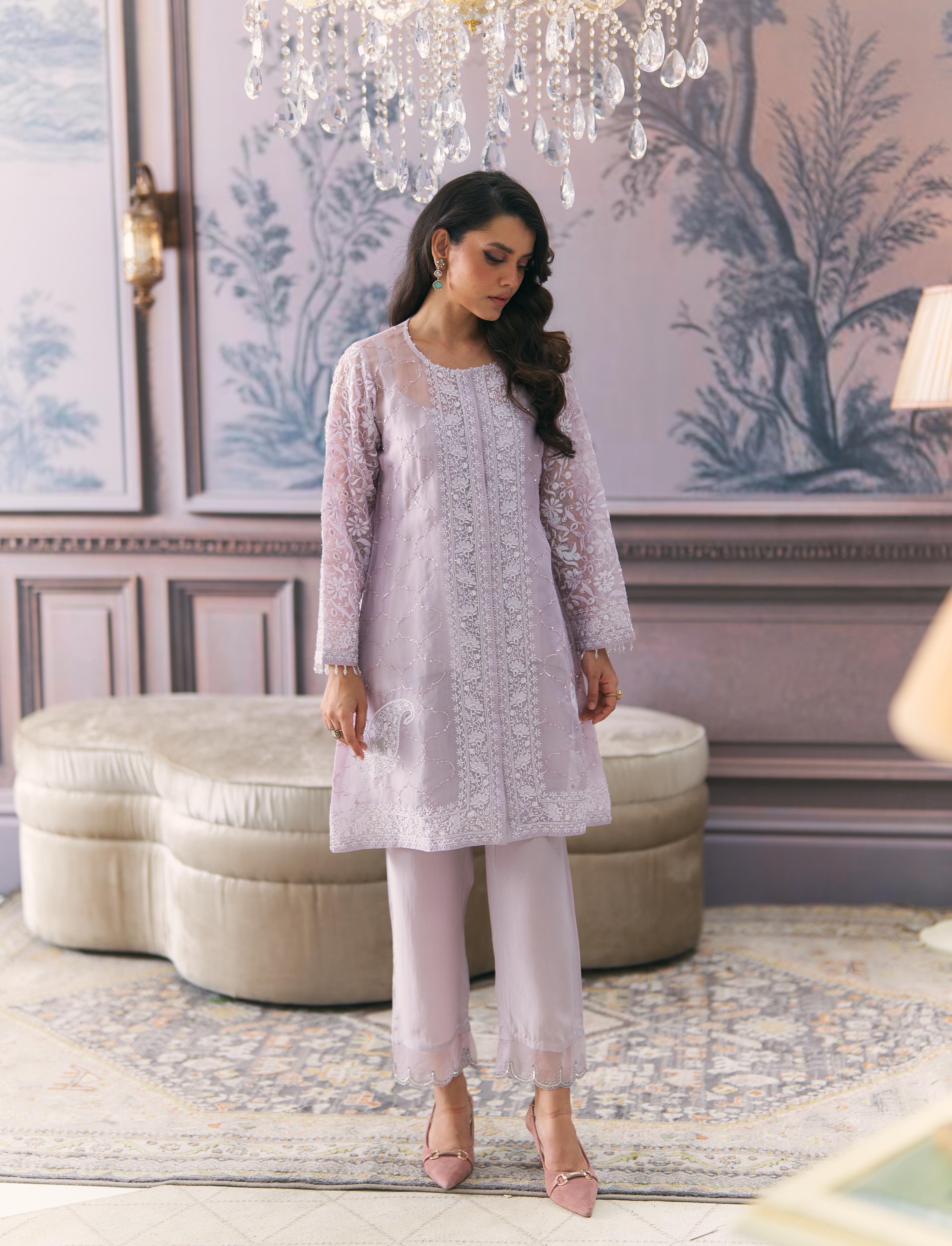 Mauve Organza Chikankari Co-ord sets