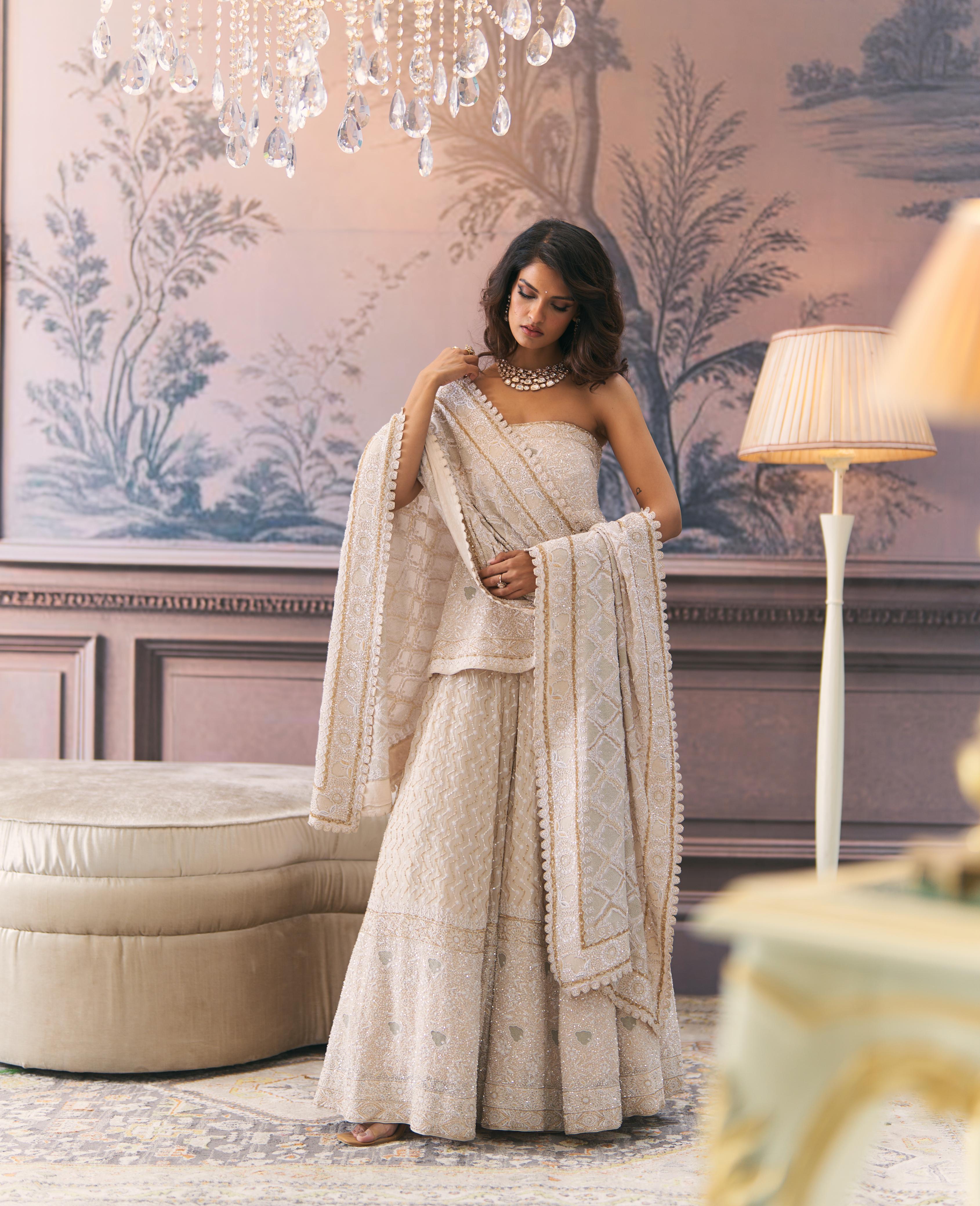 Ivory Off-Shoulder Statement Chikankari Sharara Set