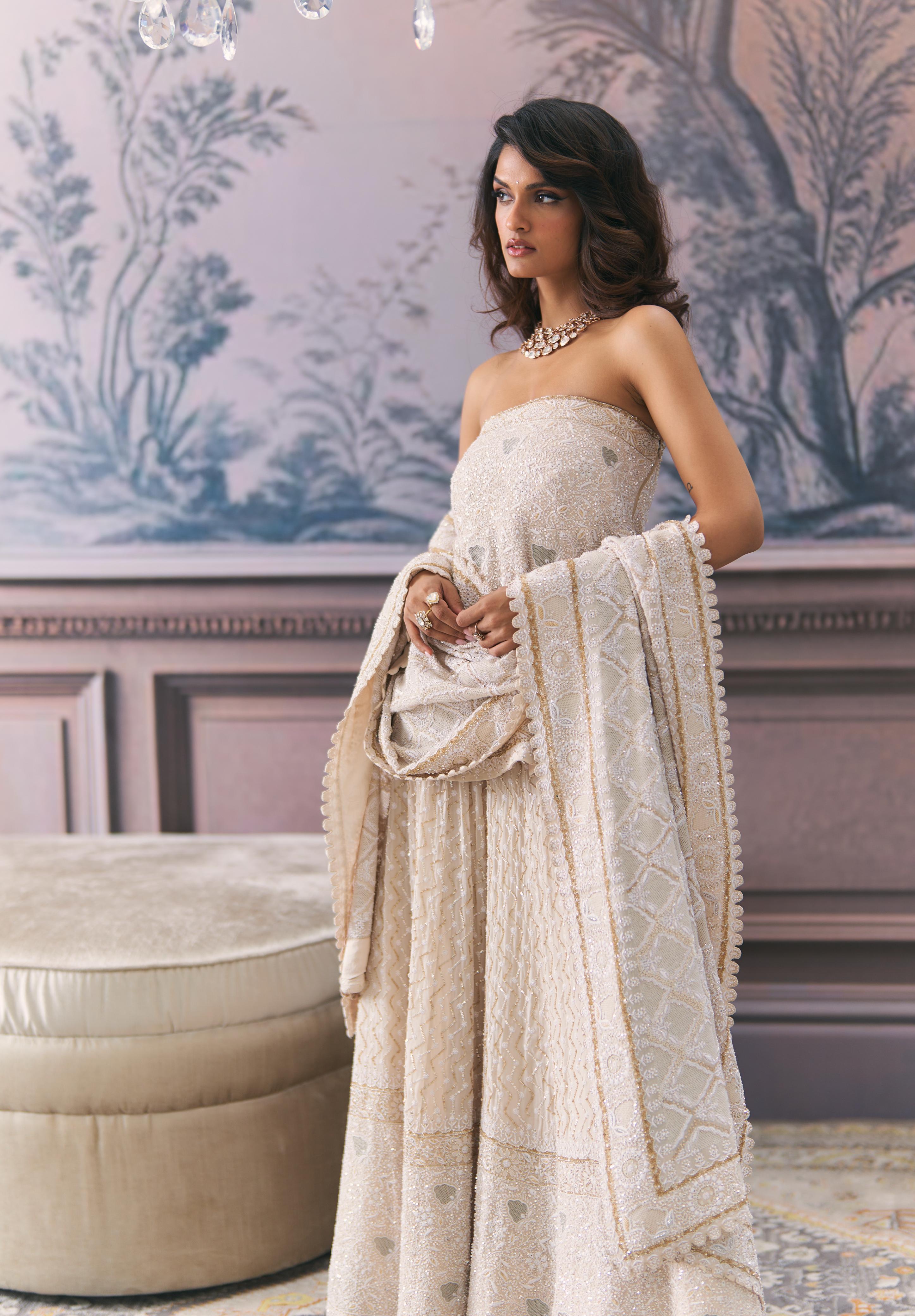 Ivory Off-Shoulder Statement Chikankari Sharara Set
