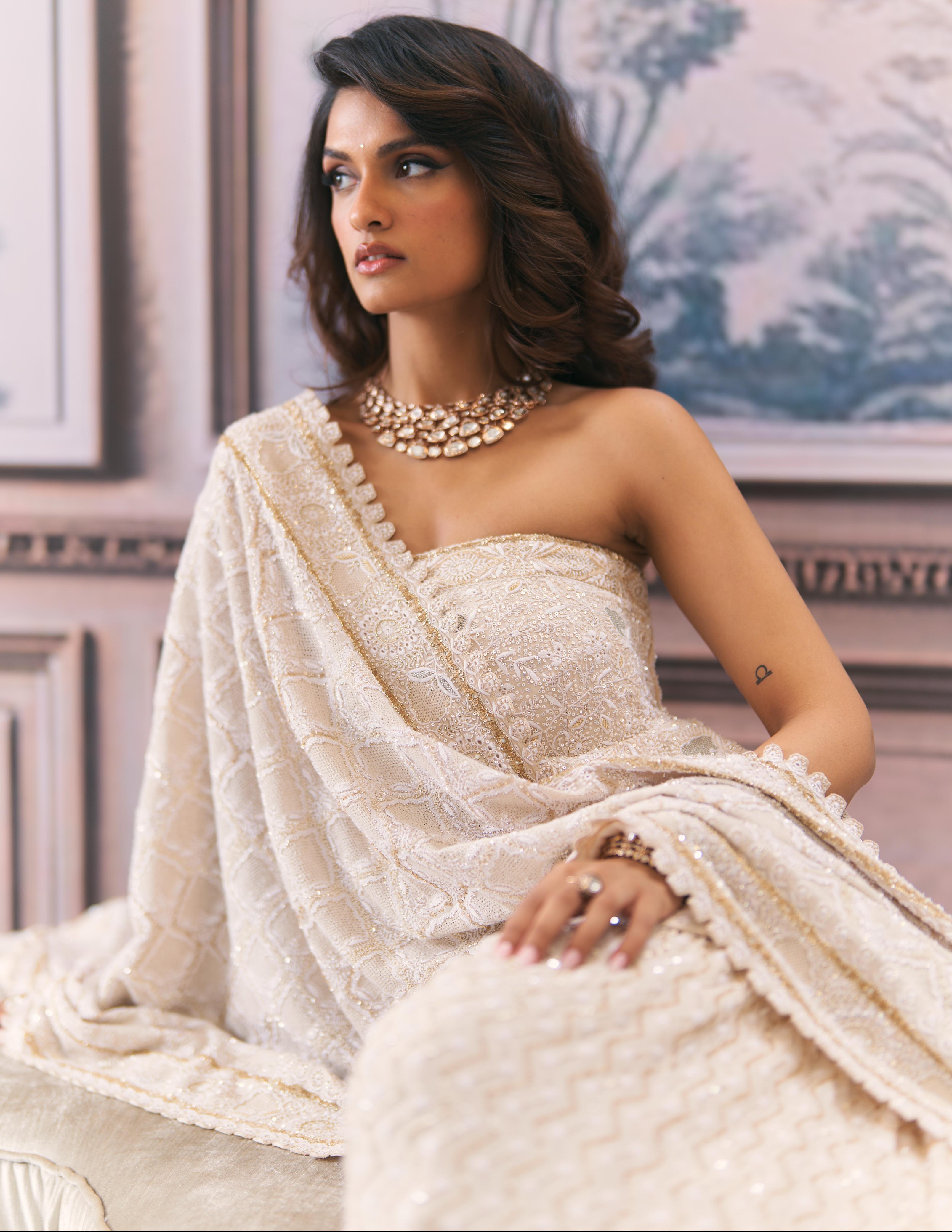 Ivory Off-Shoulder Statement Chikankari Sharara Set