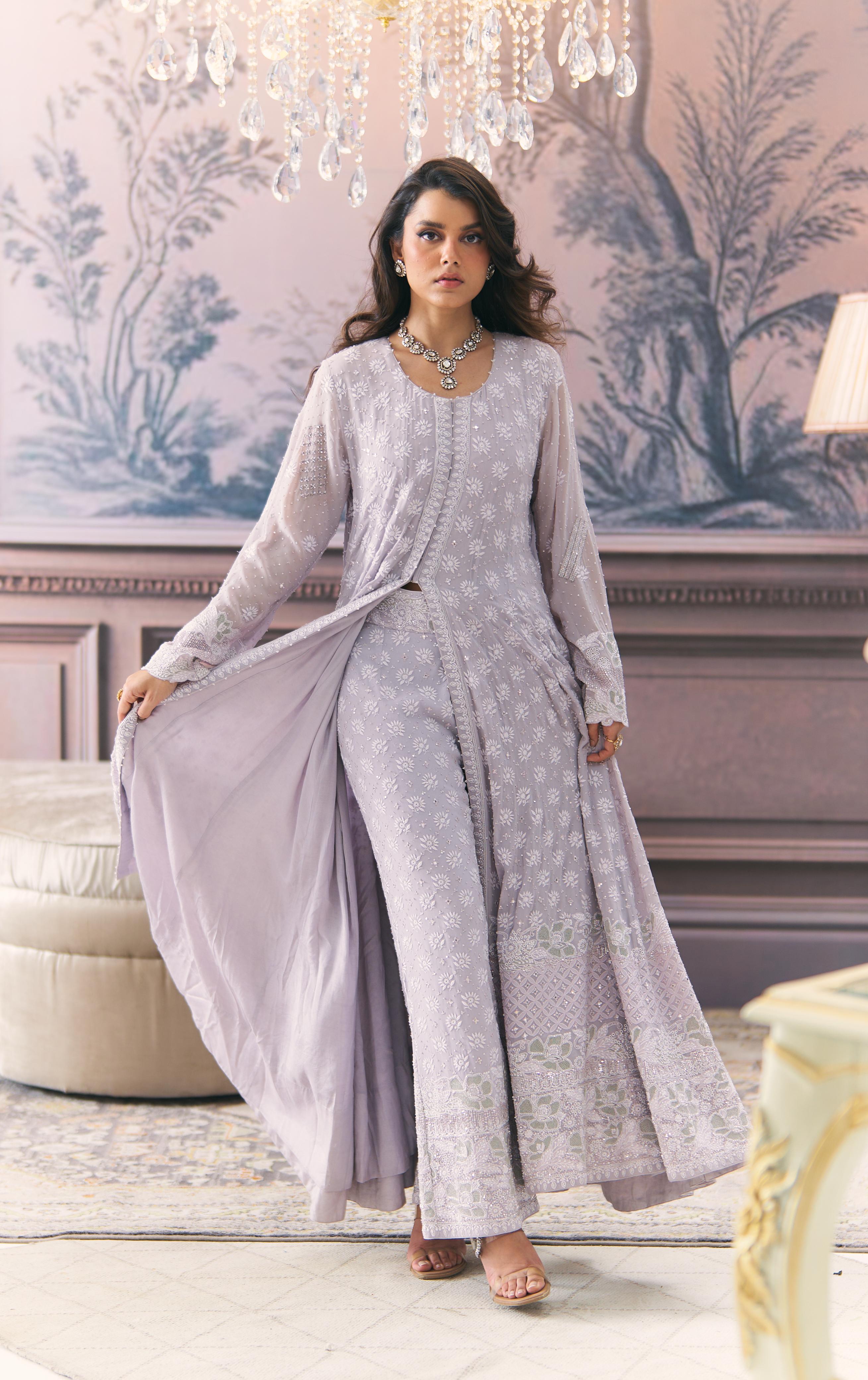Chikankari Anarkali and Statement heavy Pant Set