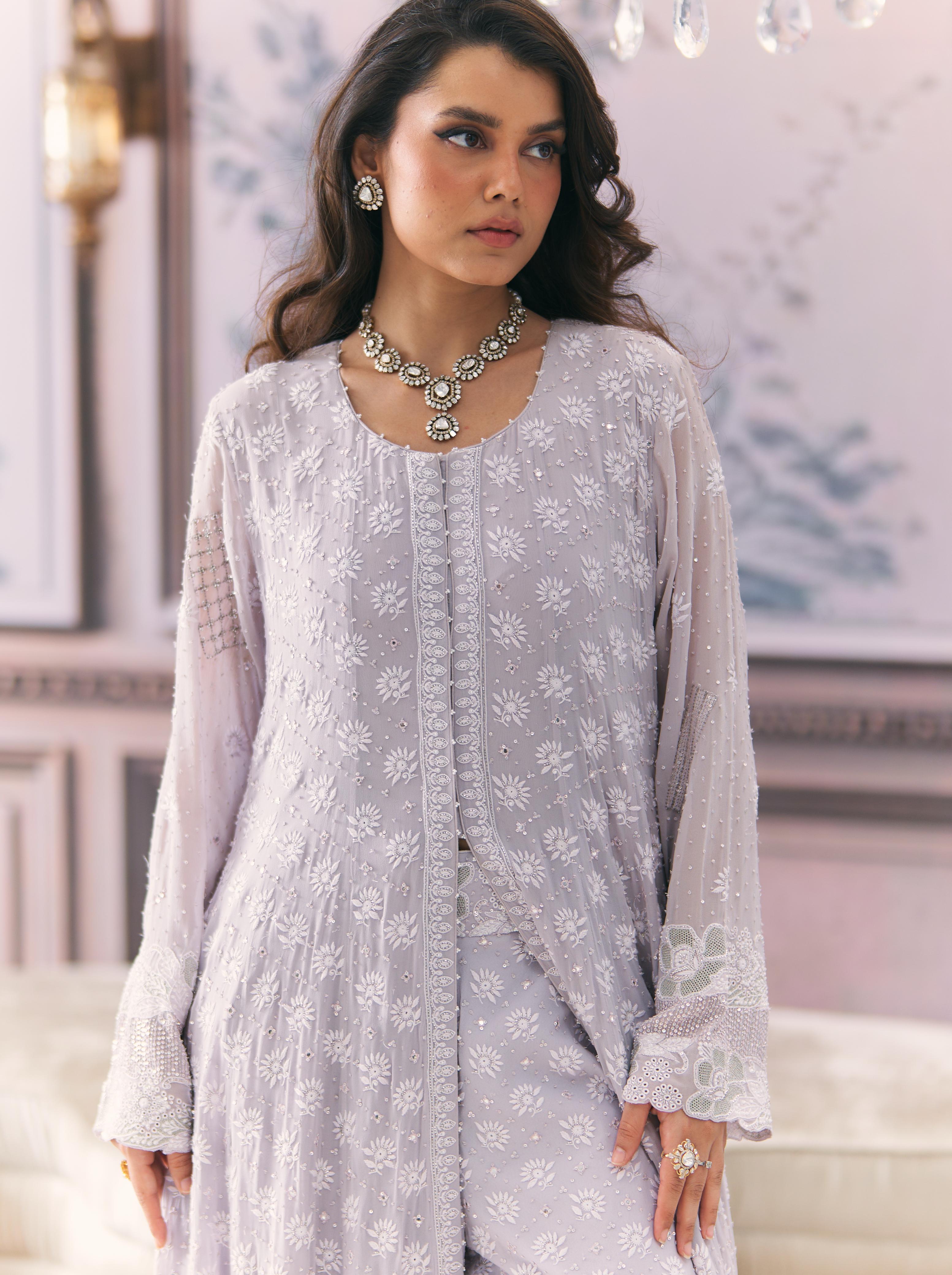 Chikankari Anarkali and Statement heavy Pant Set