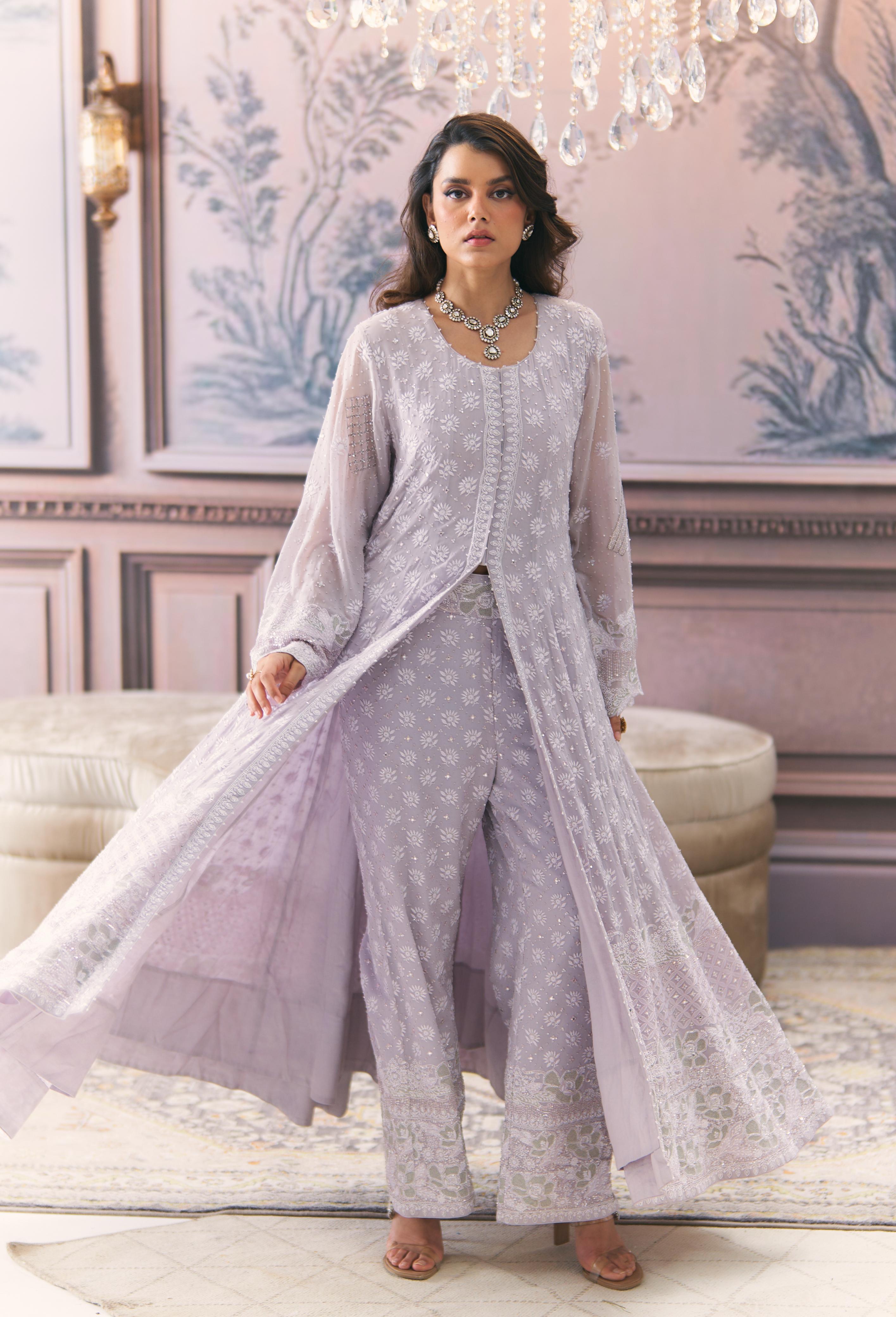 Chikankari Anarkali and Statement heavy Pant Set