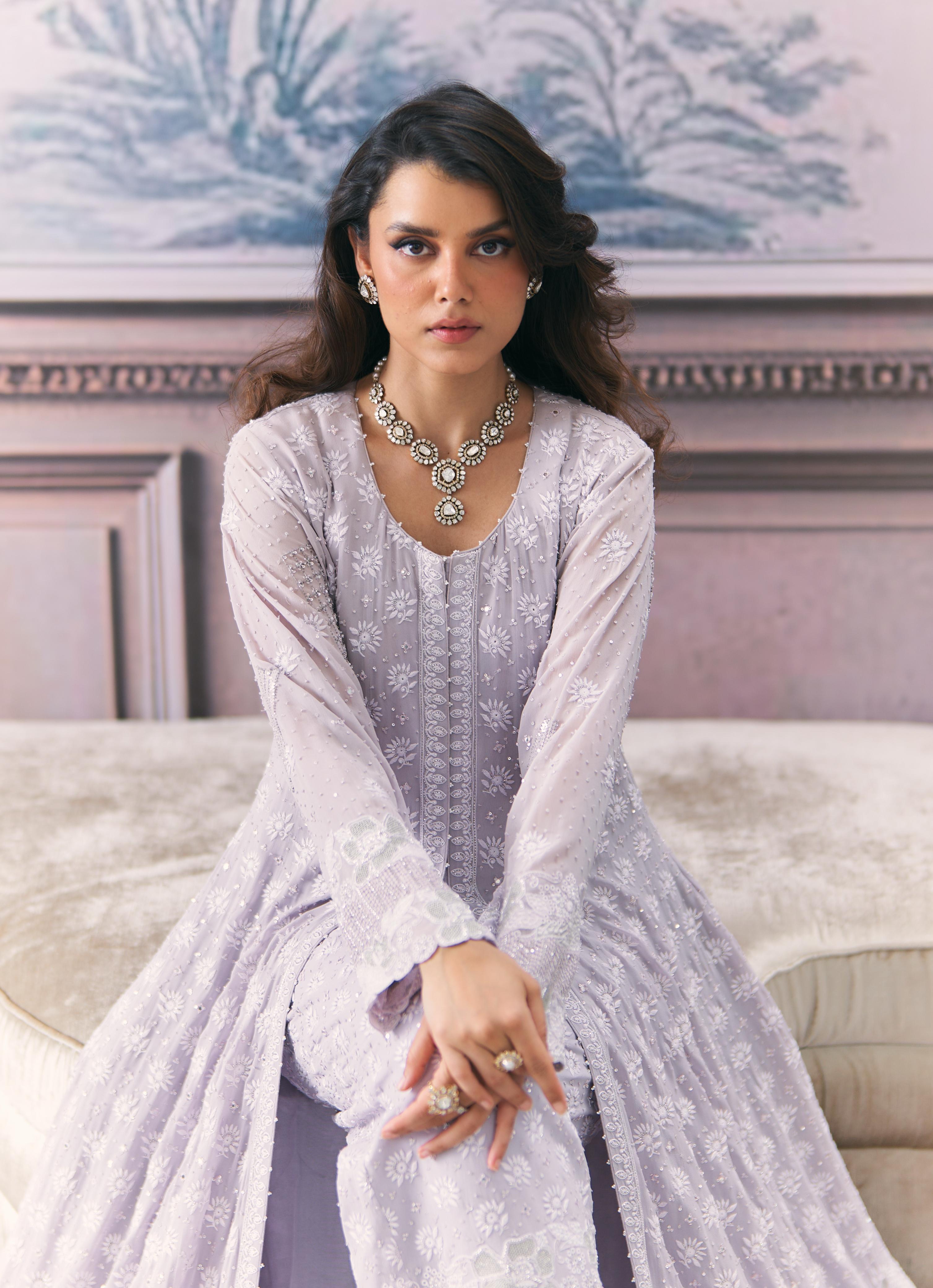 Chikankari Anarkali and Statement heavy Pant Set