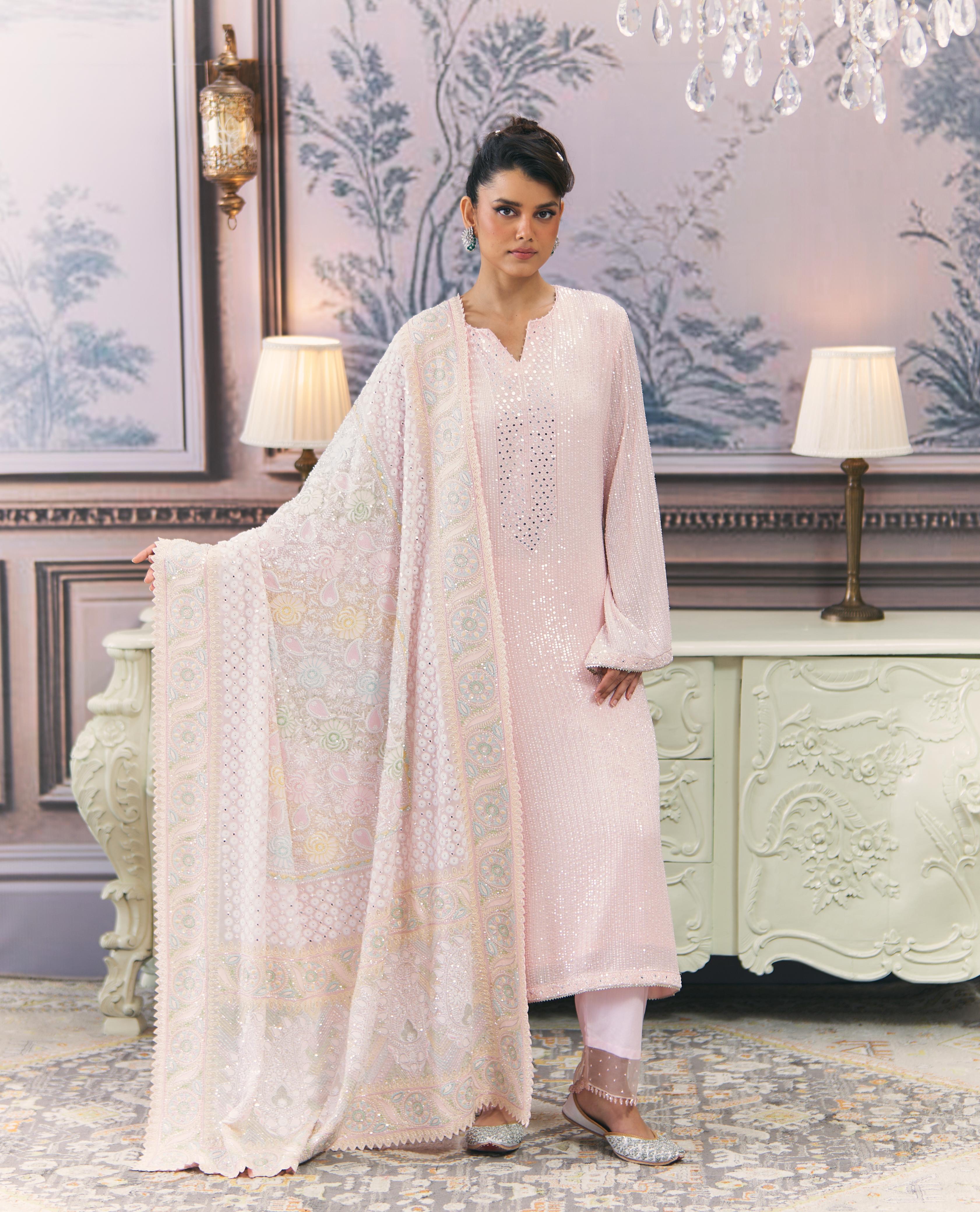Summer Rose Chikankari Statement Heavy Dupatta Set