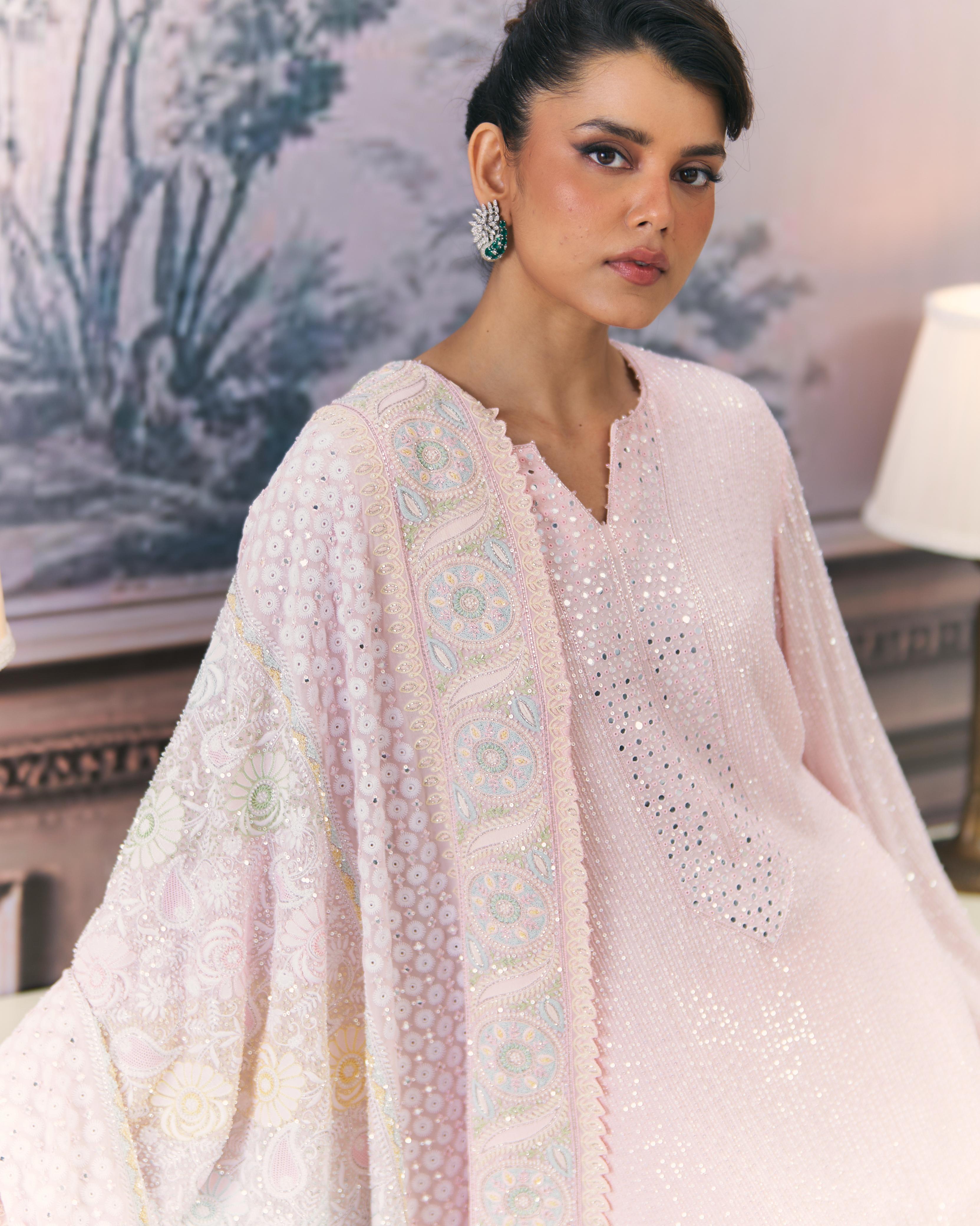 Summer Rose Georgette ek-taar Chikankari Heavy Dupatta Set