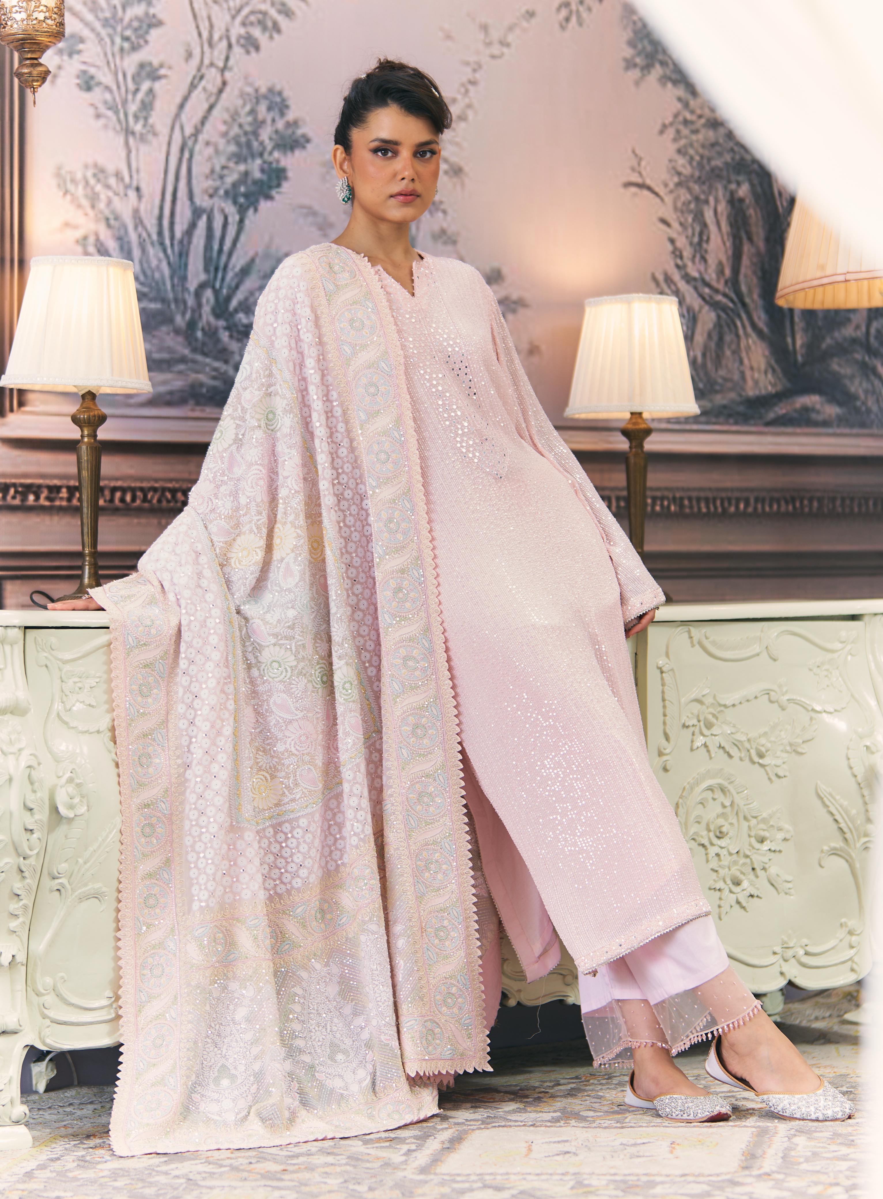 Summer Rose Chikankari Statement Heavy Dupatta Set