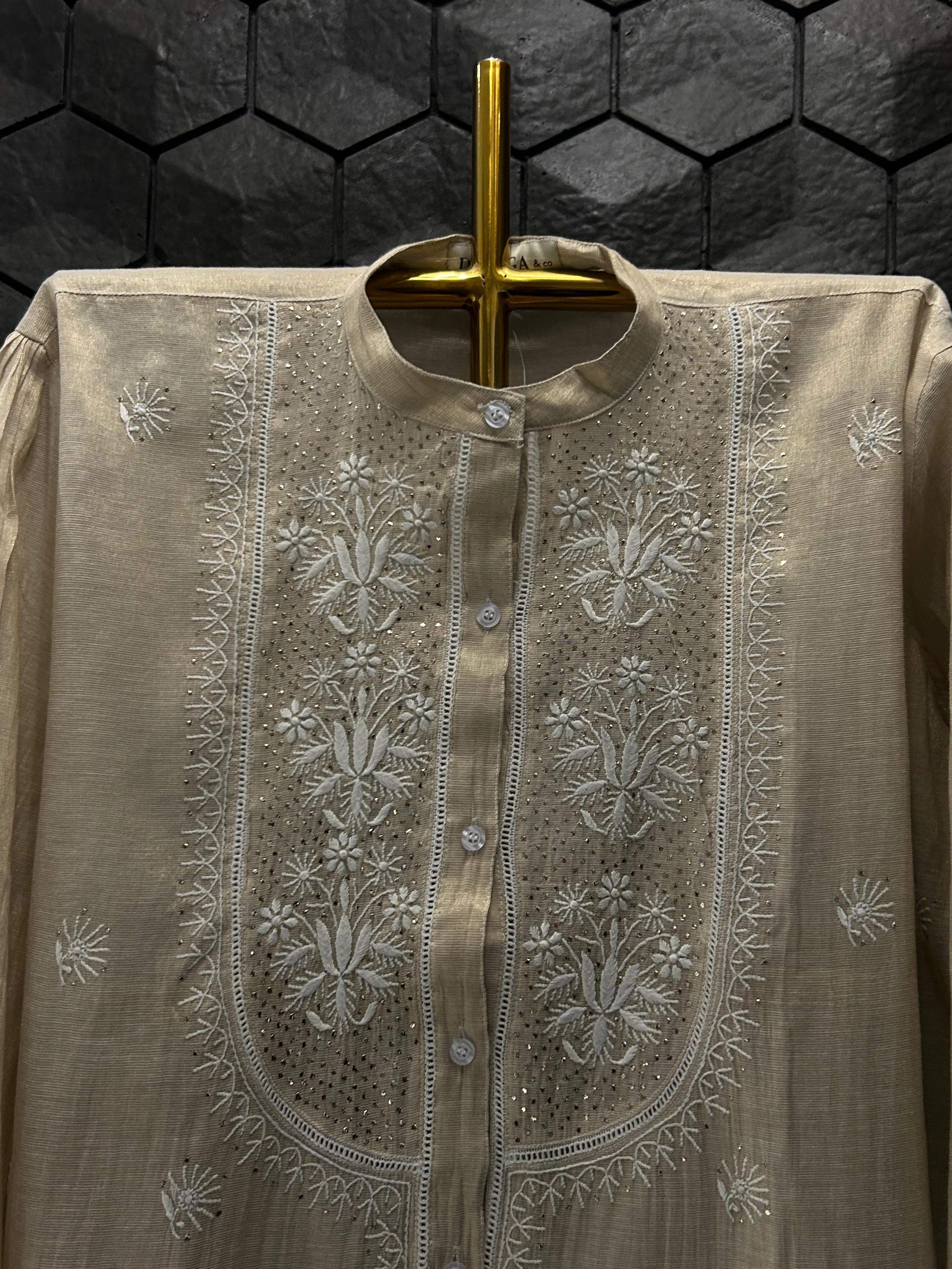 Natural Tissue Chikankari Mukaish Shirt
