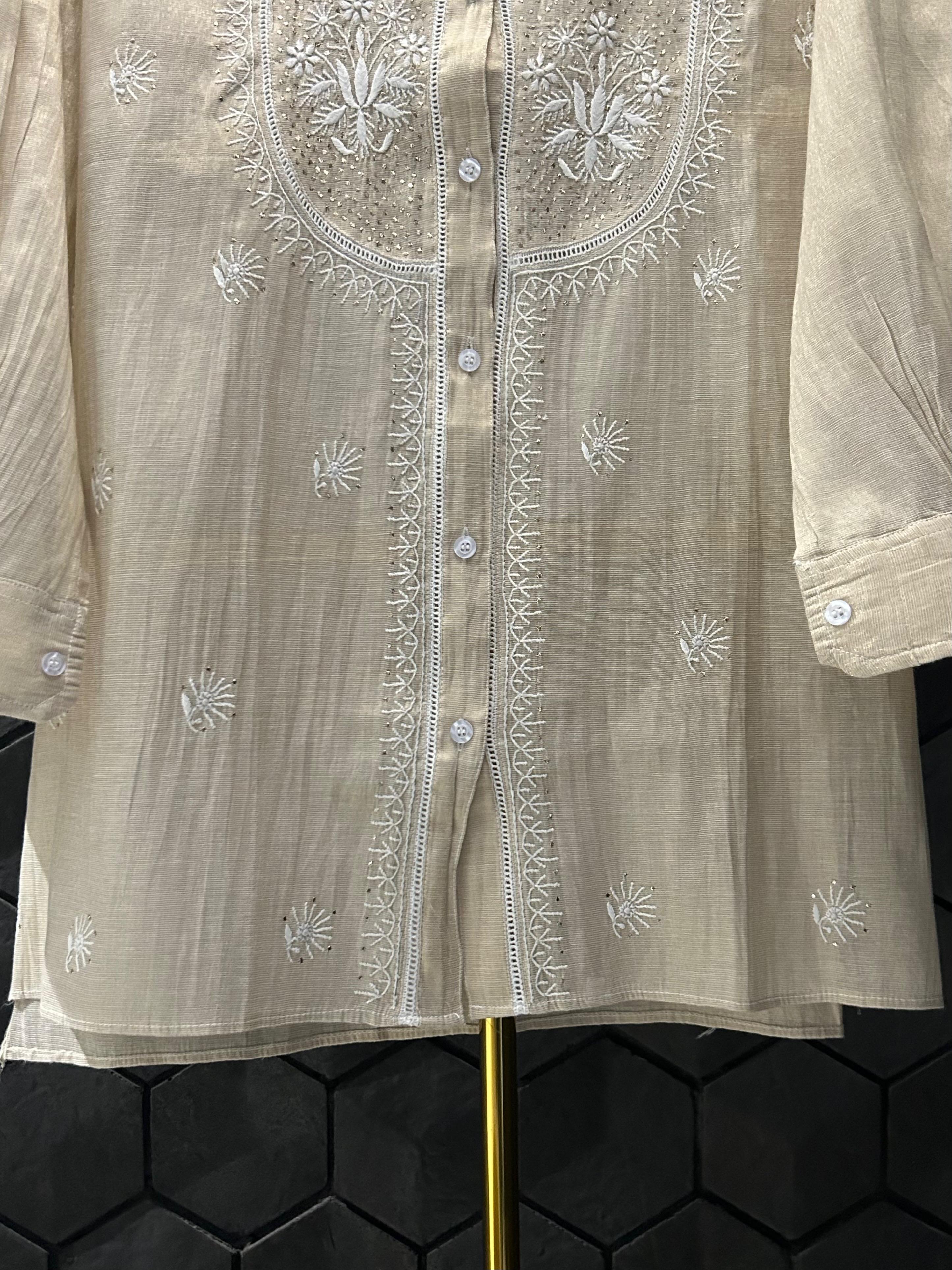 Natural Tissue Chikankari Mukaish Shirt