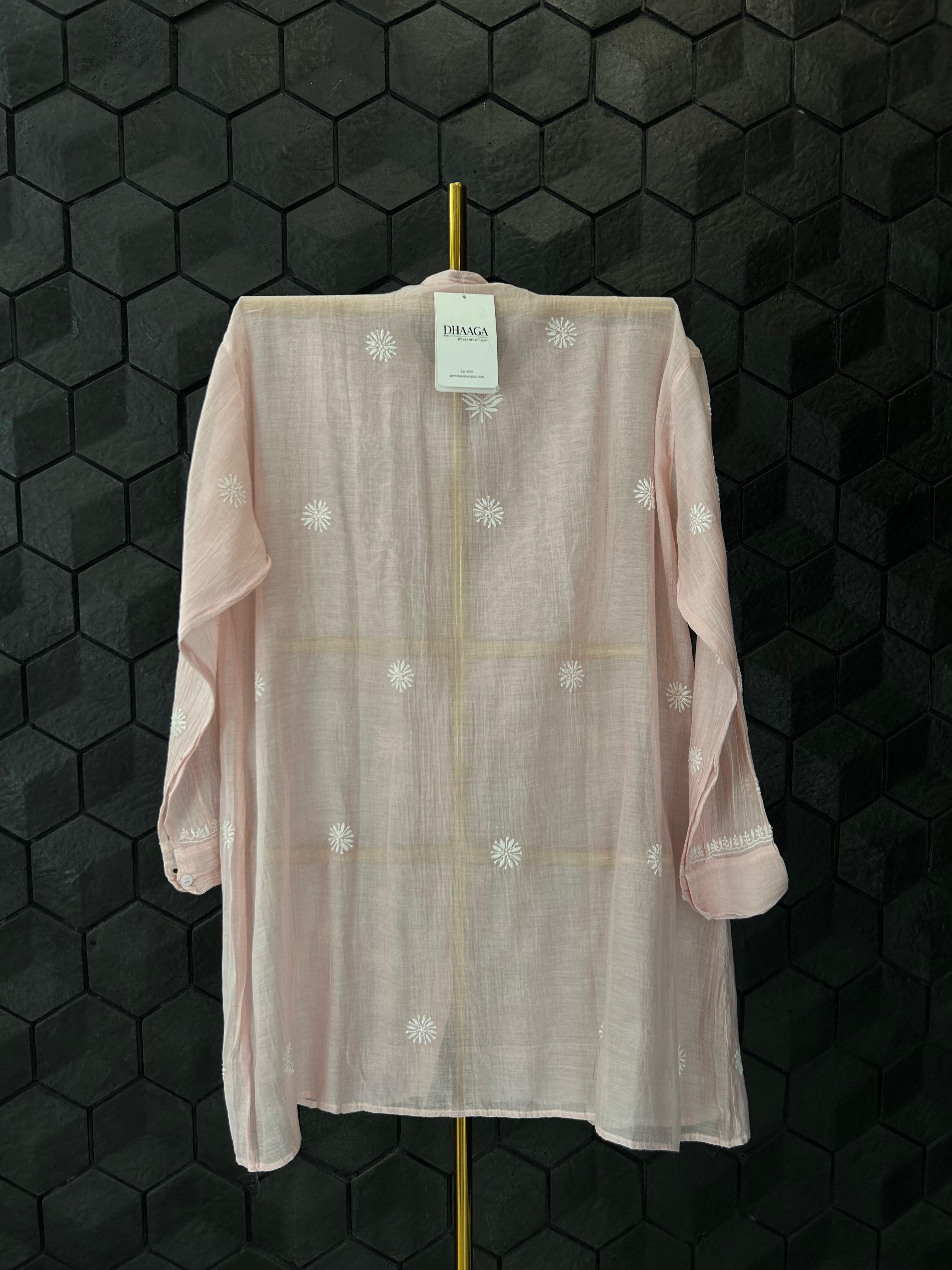 Pink Mul Chanderi Chikankari Co-ord set