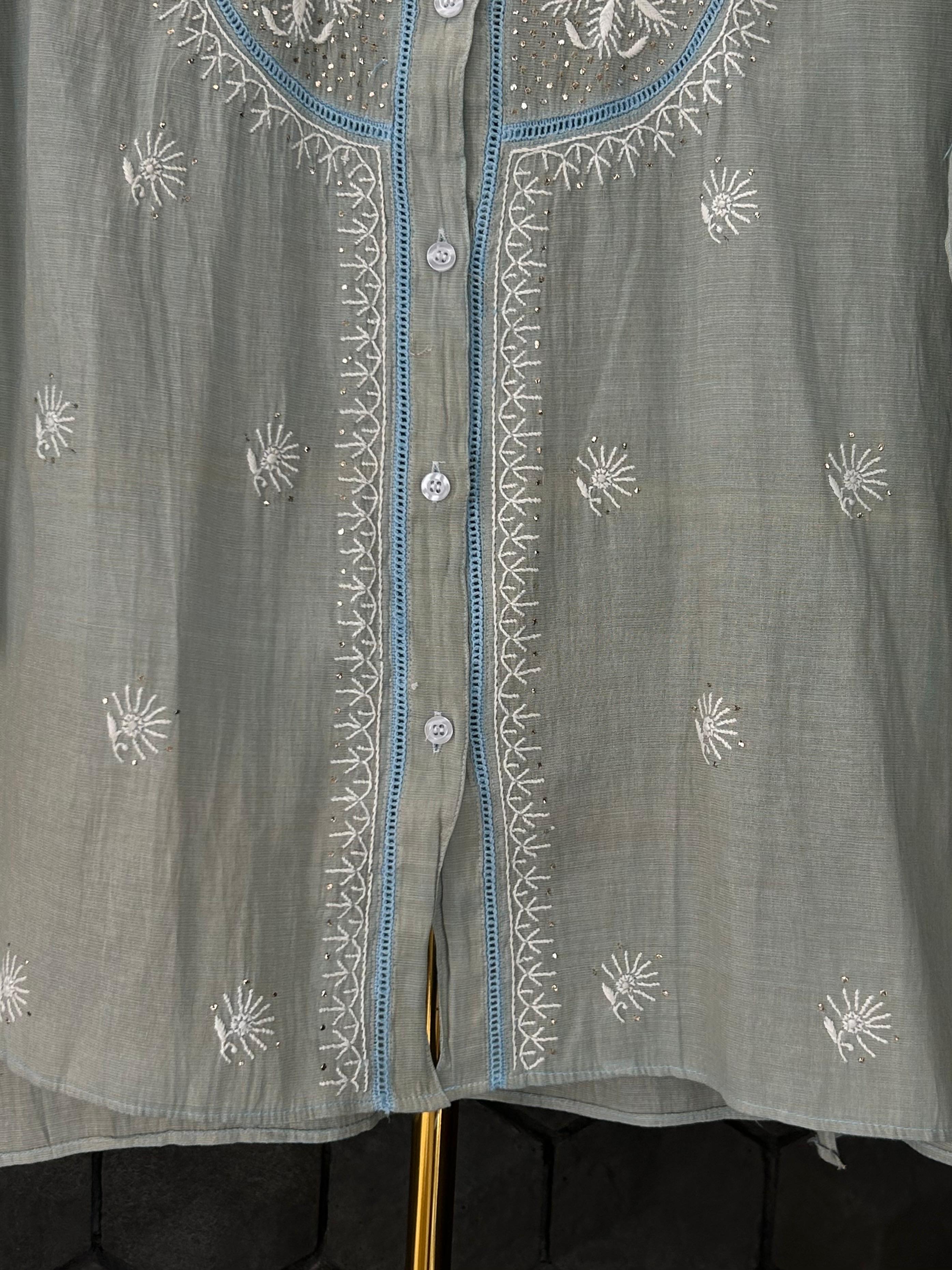 Sky Blue Tissue Chikankari Mukaish Shirt