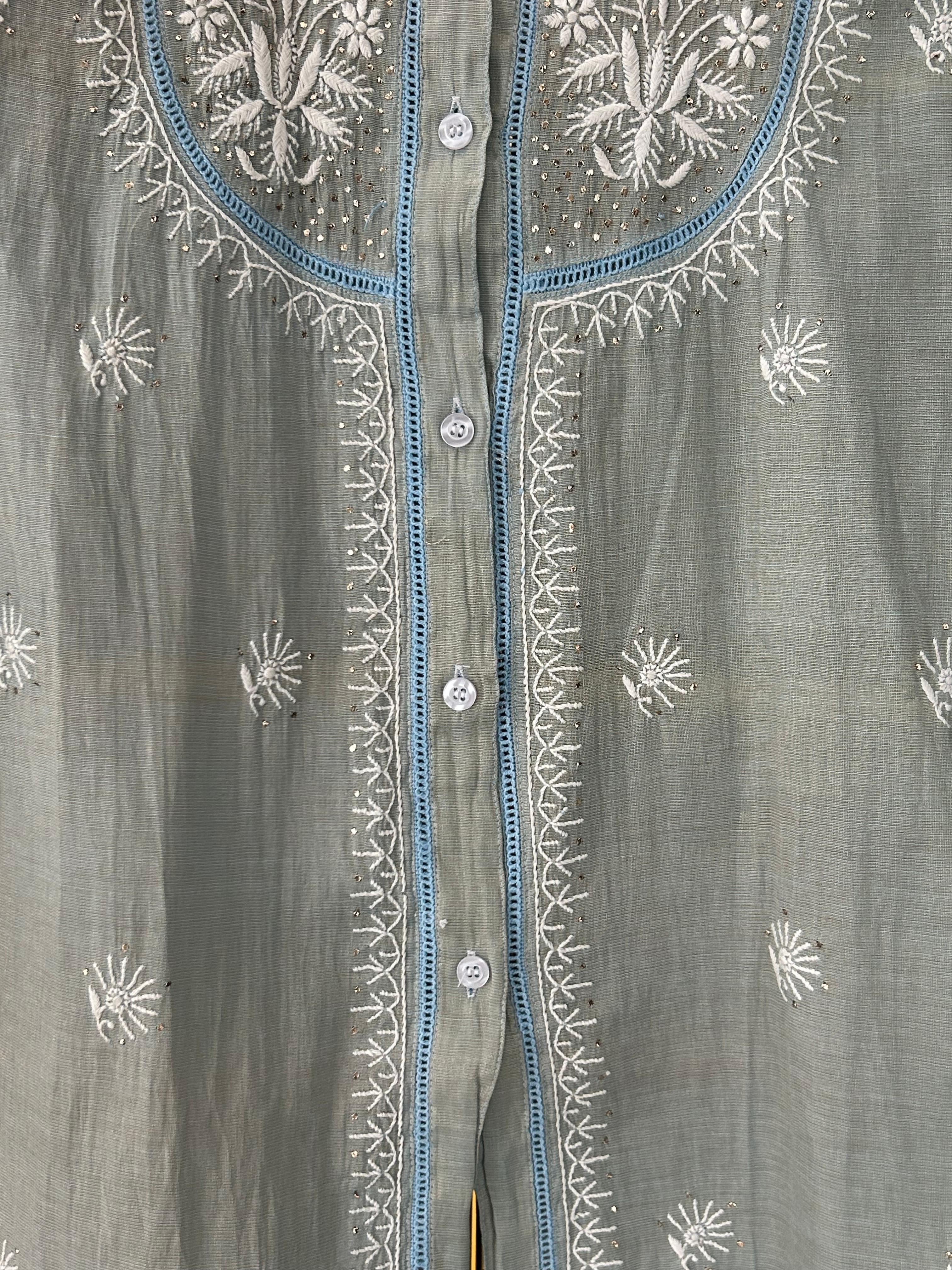 Sky Blue Tissue Chikankari Mukaish Shirt
