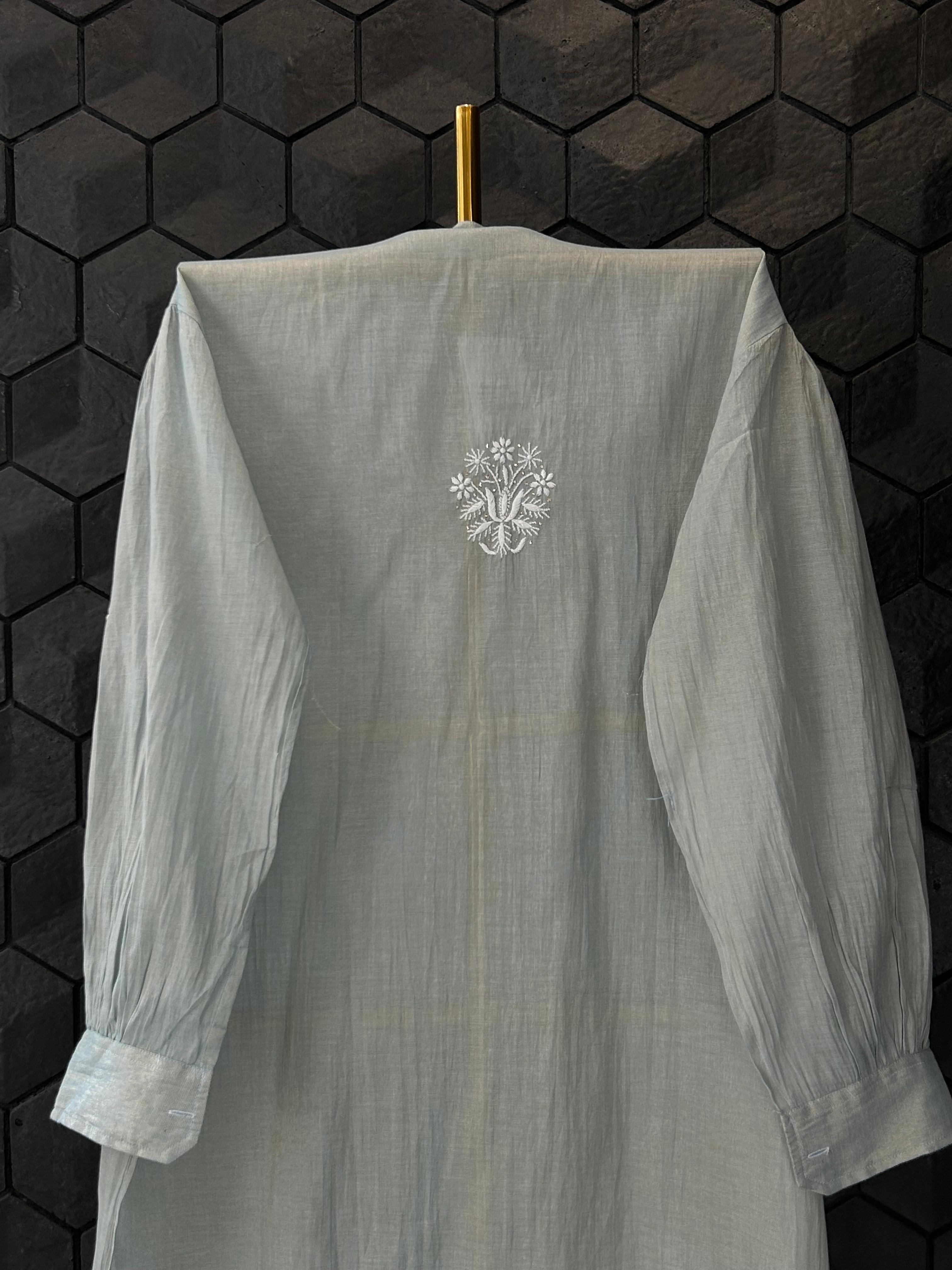 Sky Blue Tissue Chikankari Mukaish Shirt