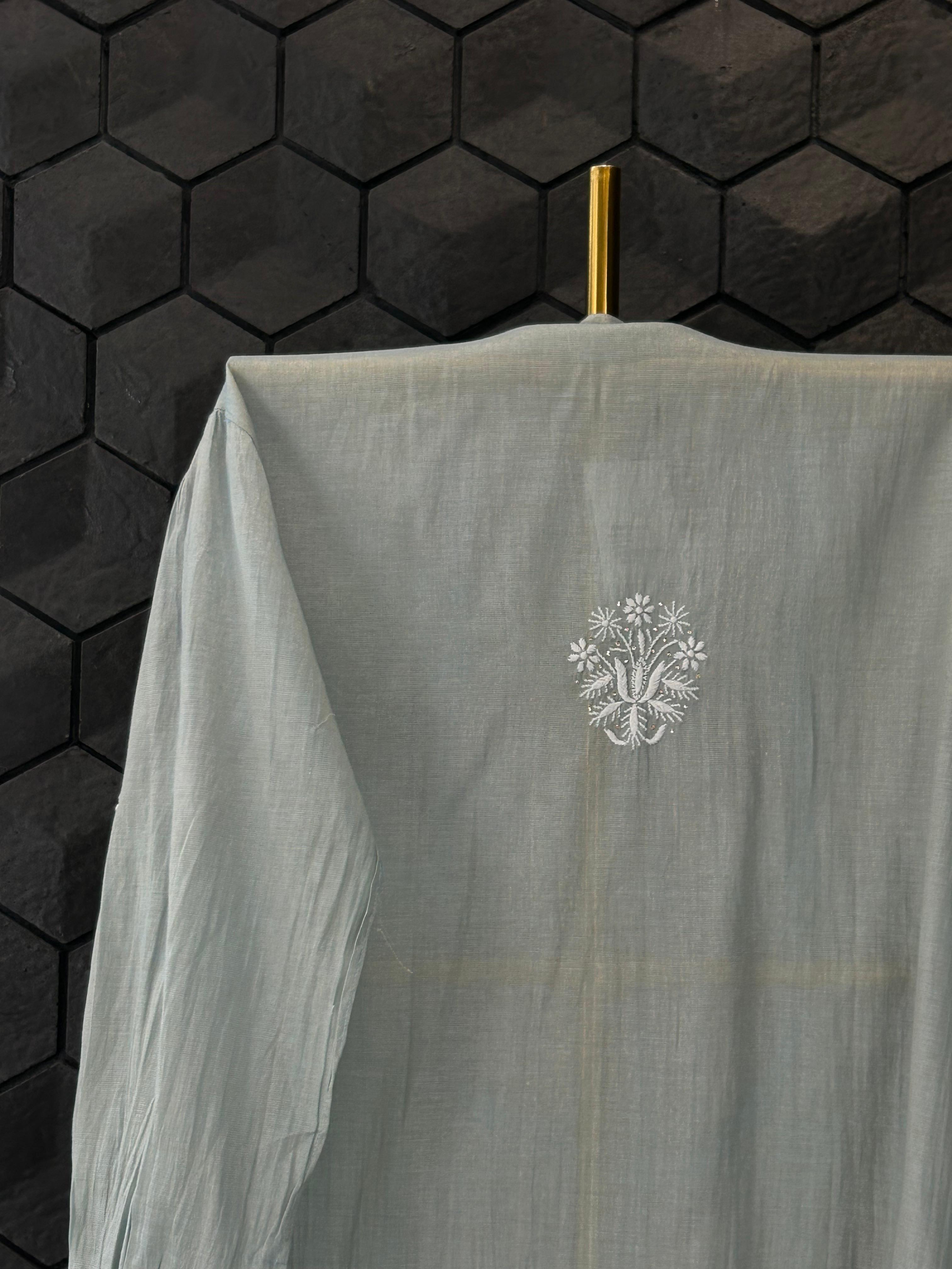 Sky Blue Tissue Chikankari Mukaish Shirt