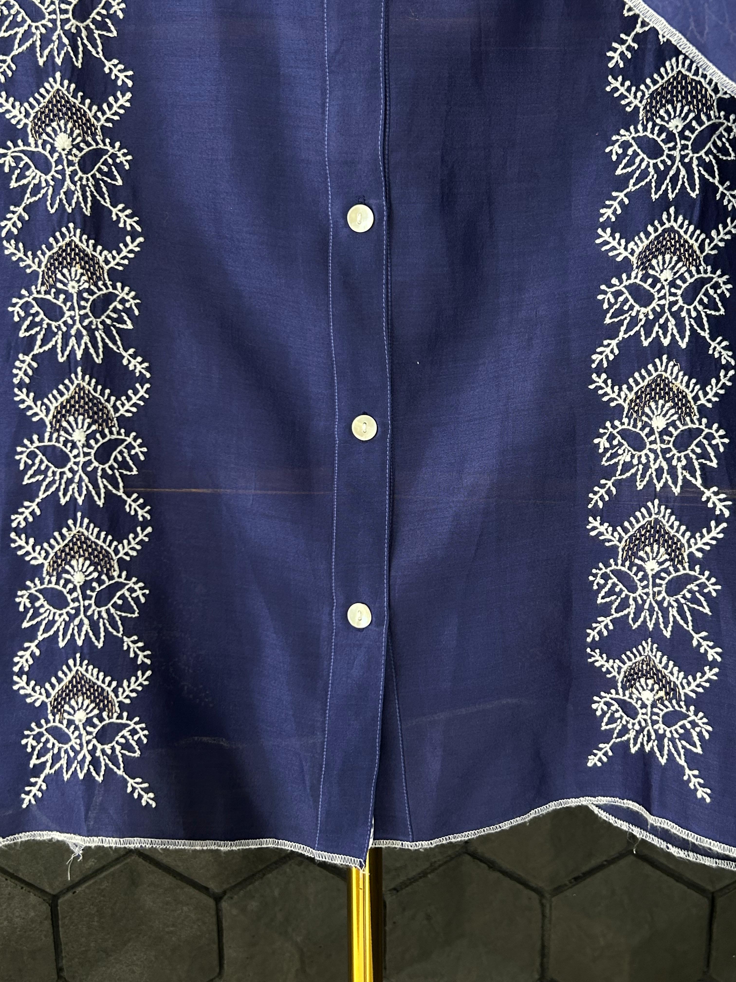 Royal Blue Chanderi Chikankari Shirt