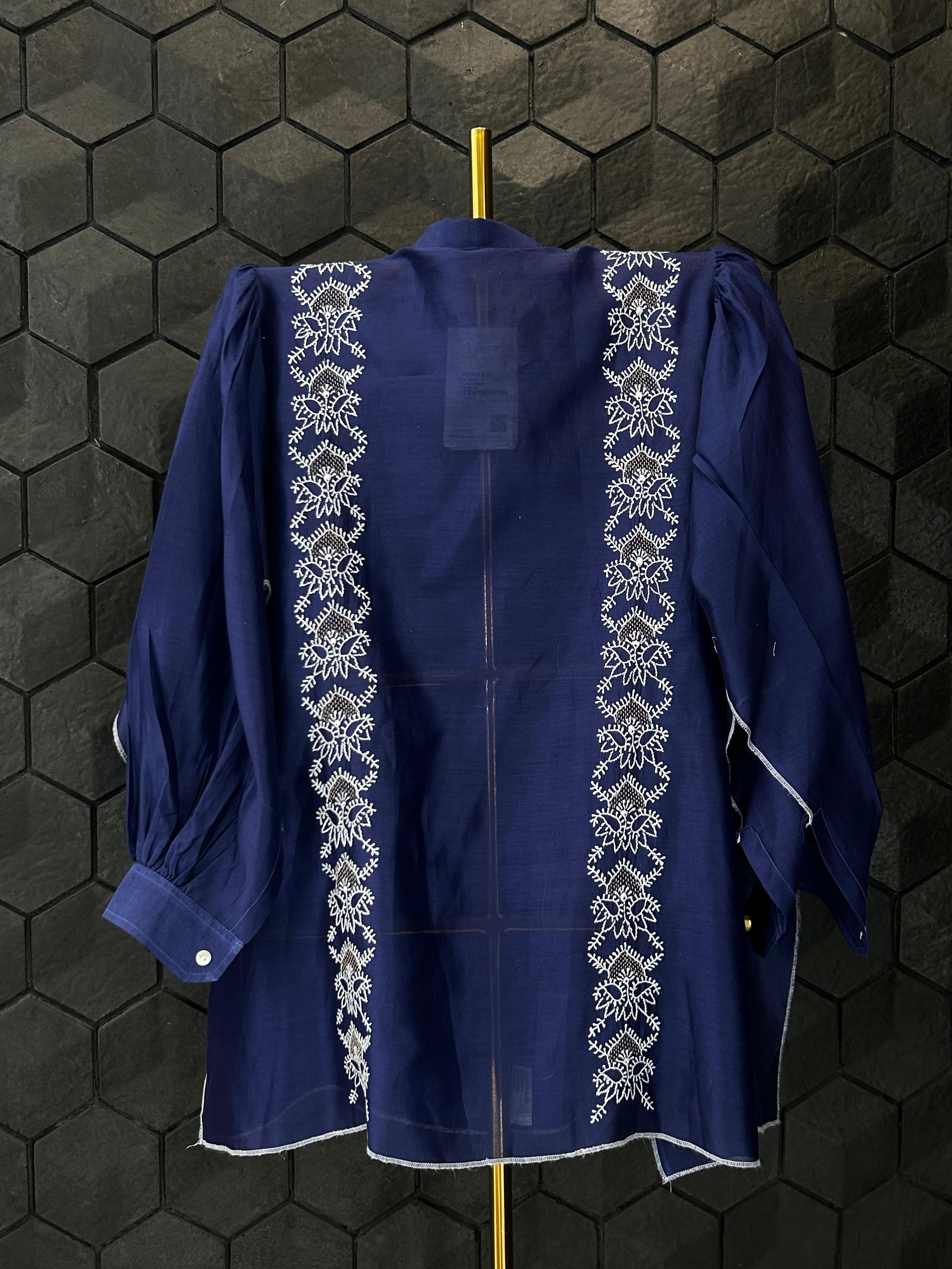 Royal Blue Chanderi Chikankari Shirt