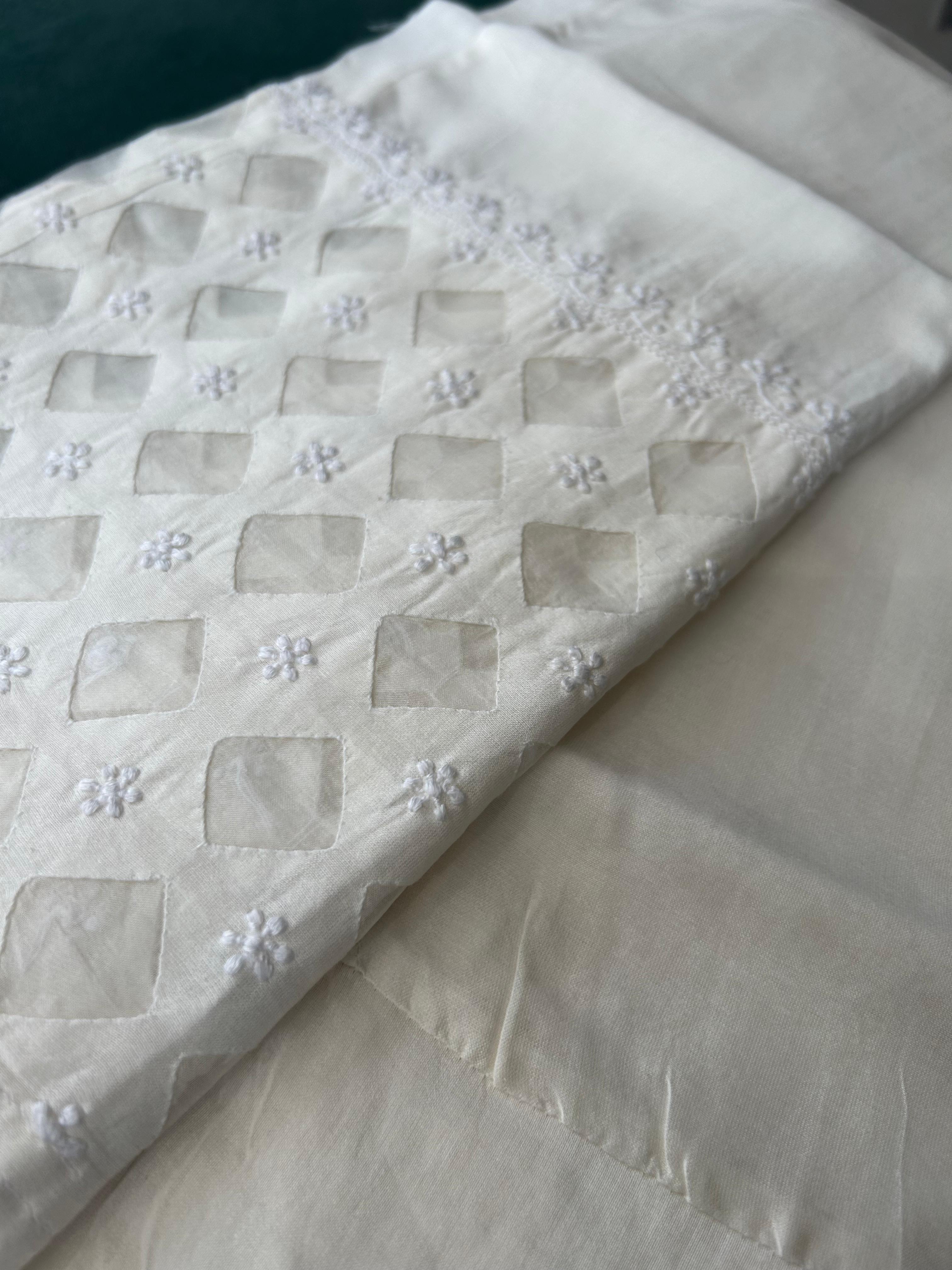 White Chanderi Chikankari Pants