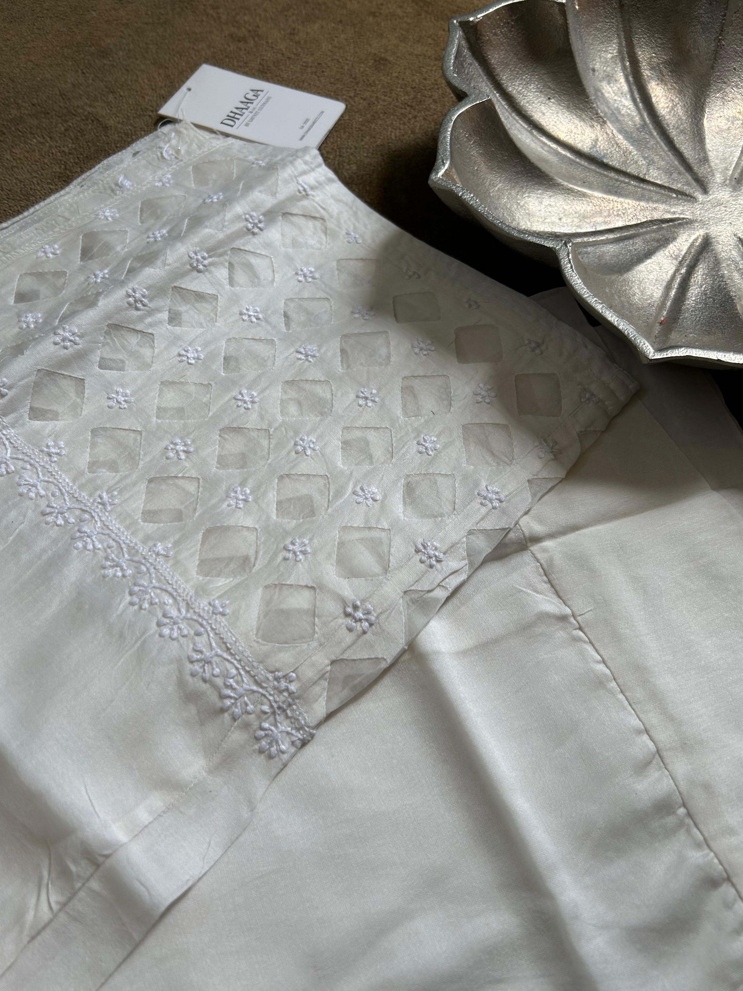 White Chanderi Chikankari Pants