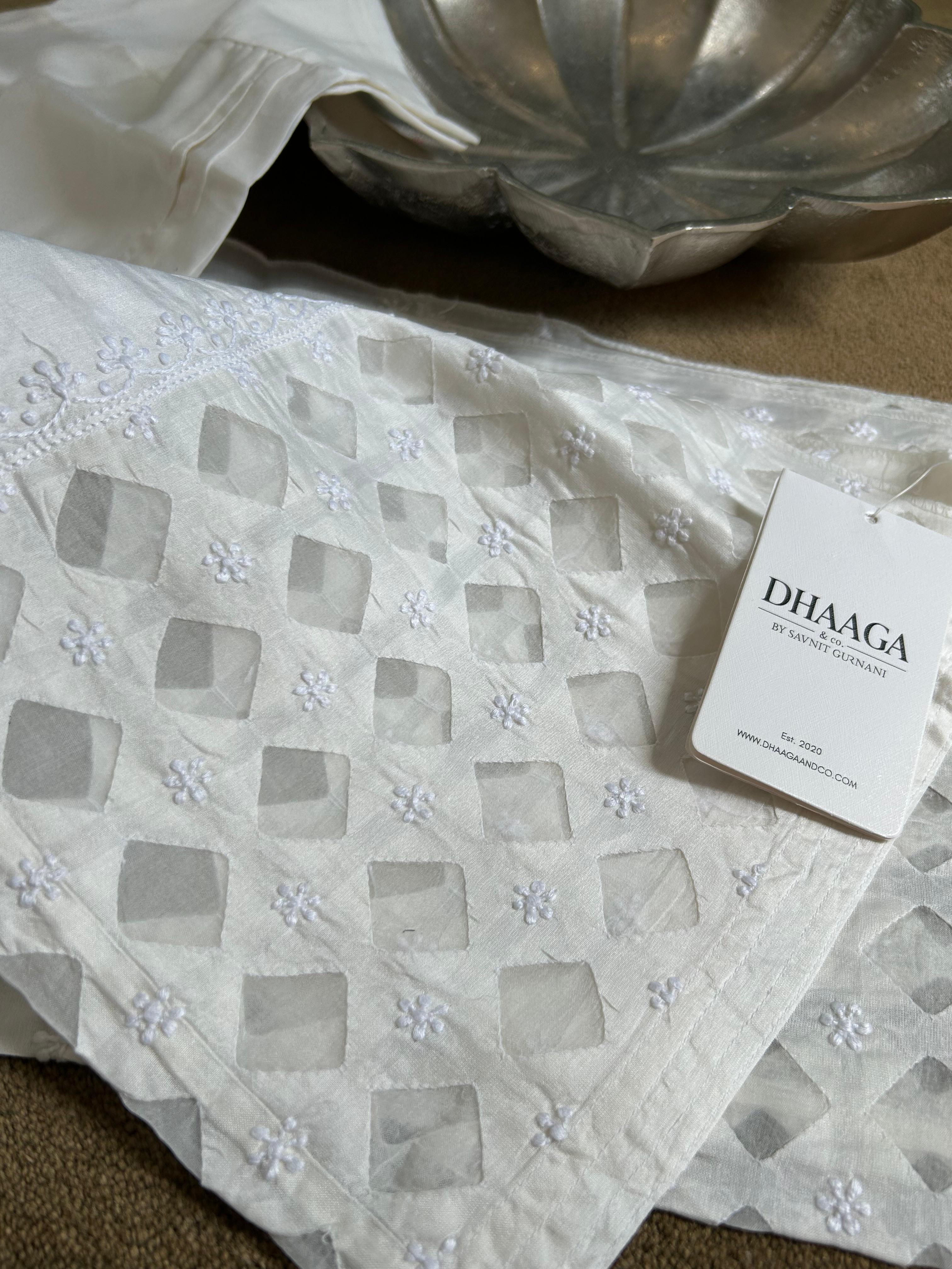 White Chanderi Chikankari Pants