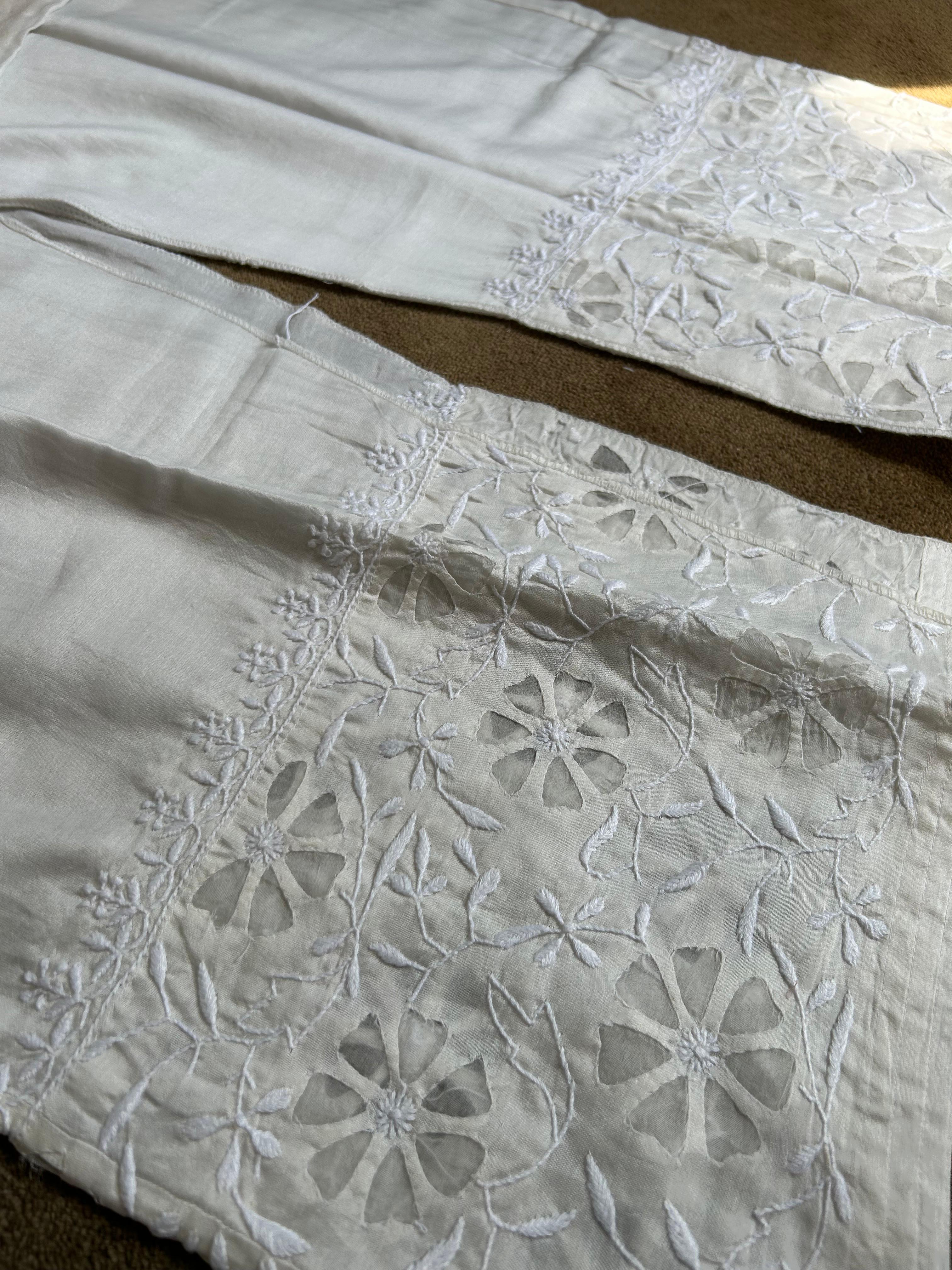White Chanderi Chikankari Pants