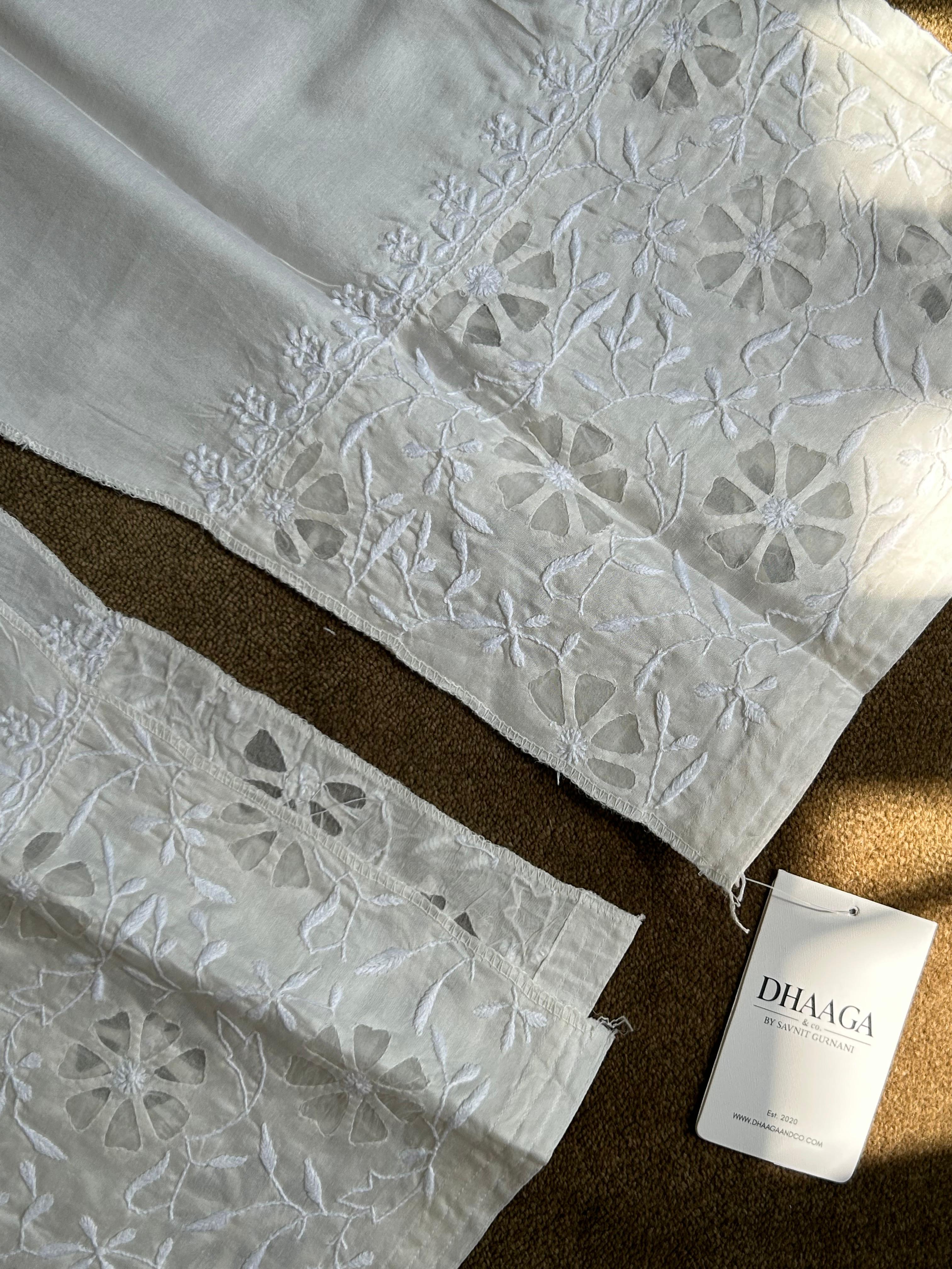 White Chanderi Chikankari Pants