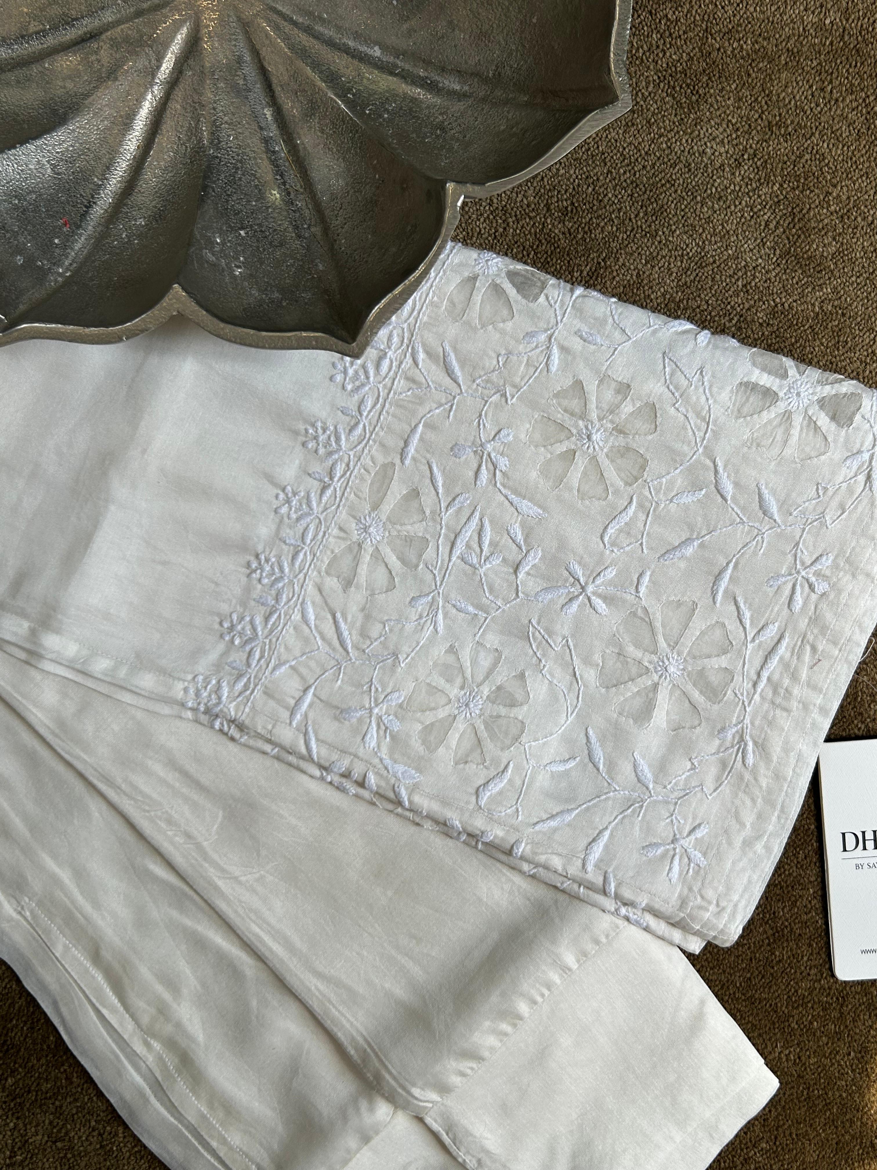 White Chanderi Chikankari Pants