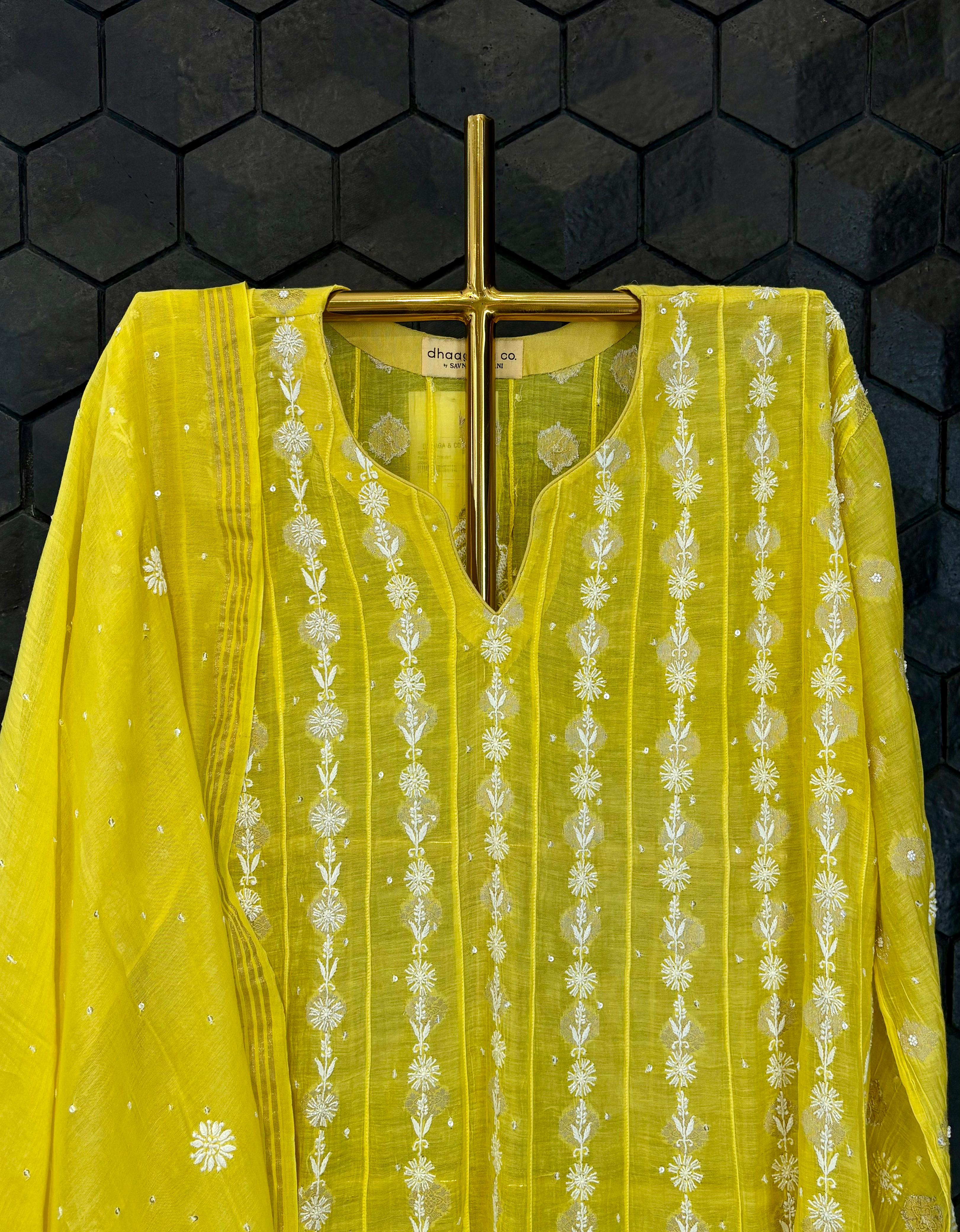 Yellow Mul Chanderi Kurta Set