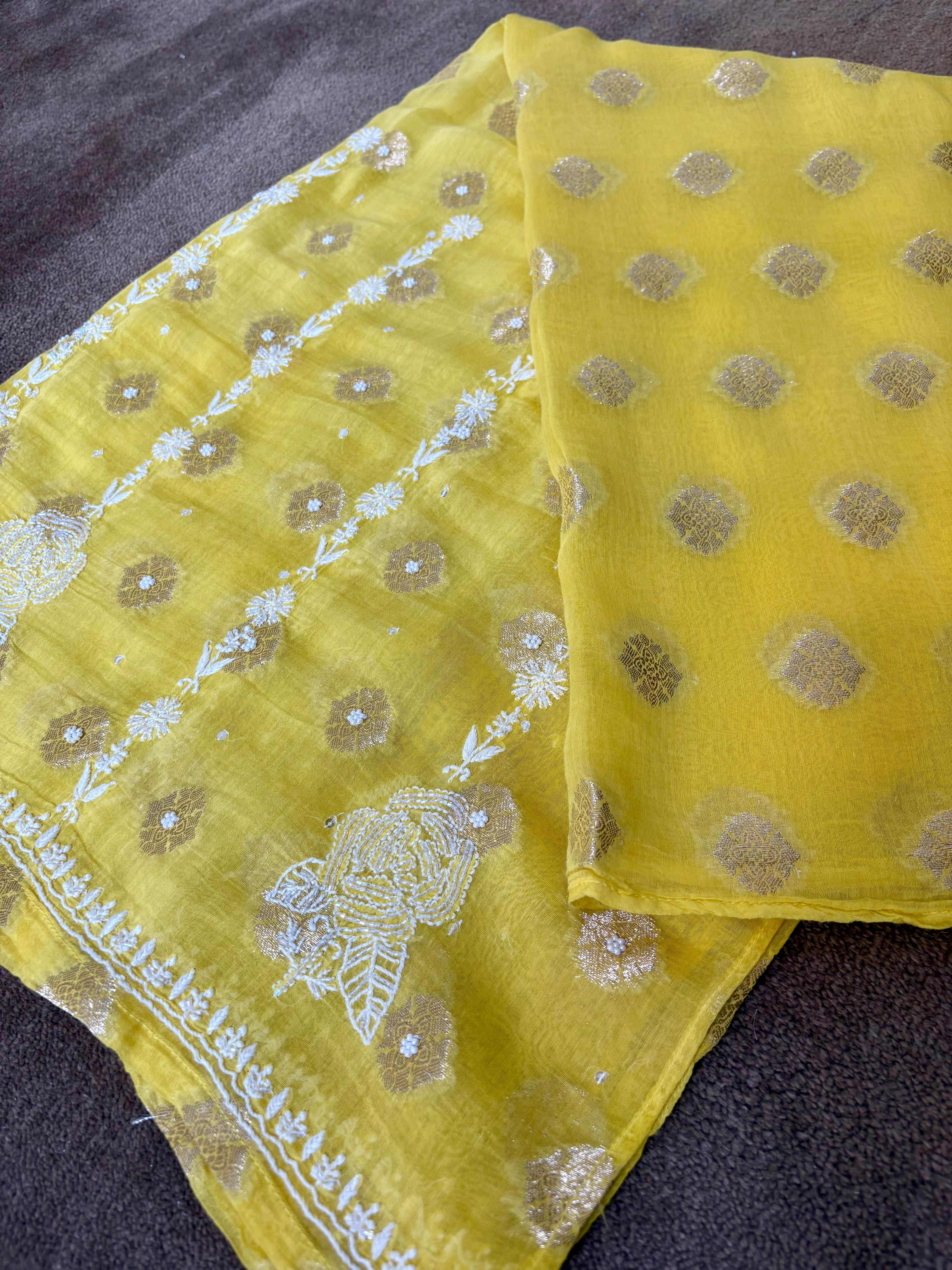 Yellow Mul Chanderi Kurta Set