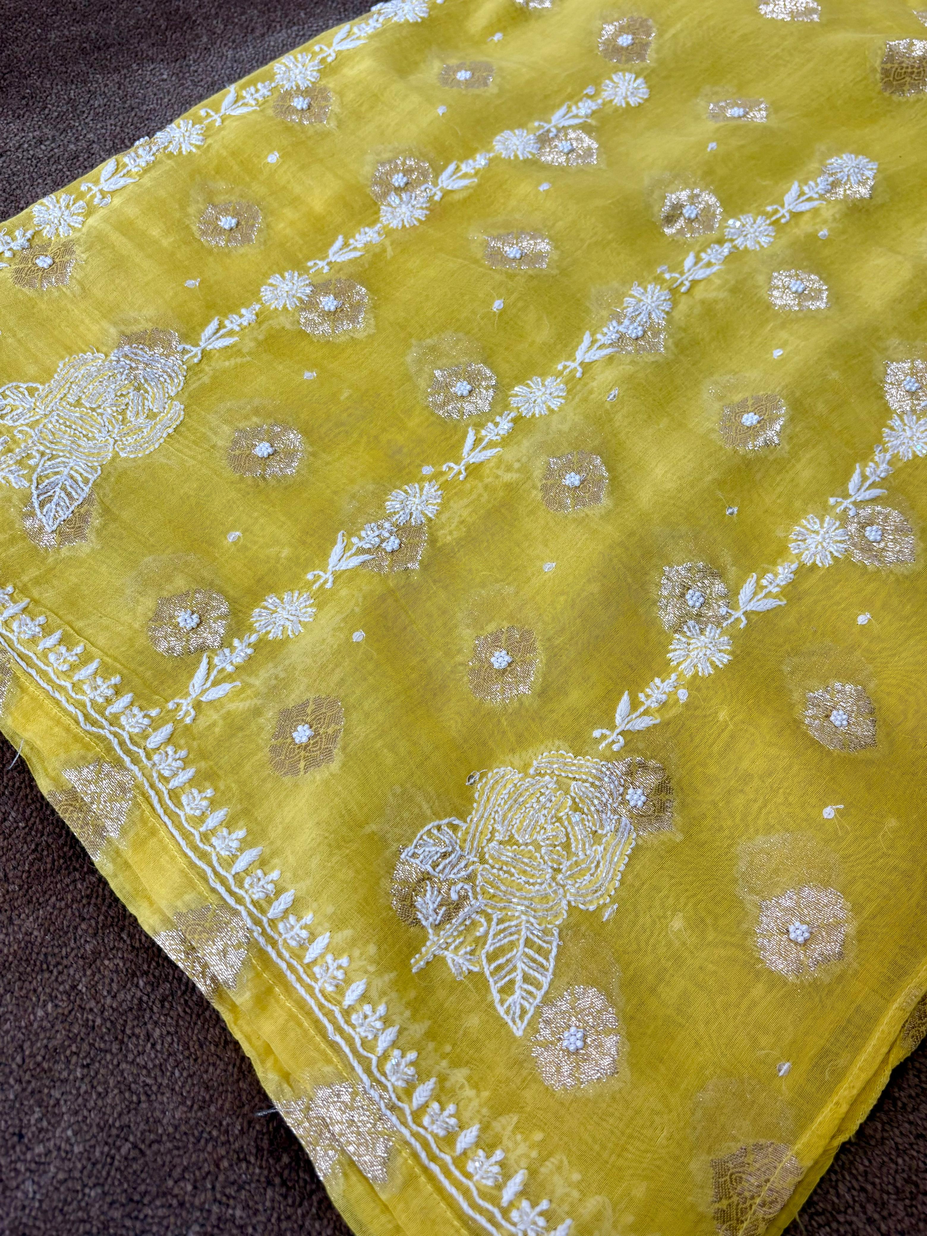 Yellow Mul Chanderi Kurta Set