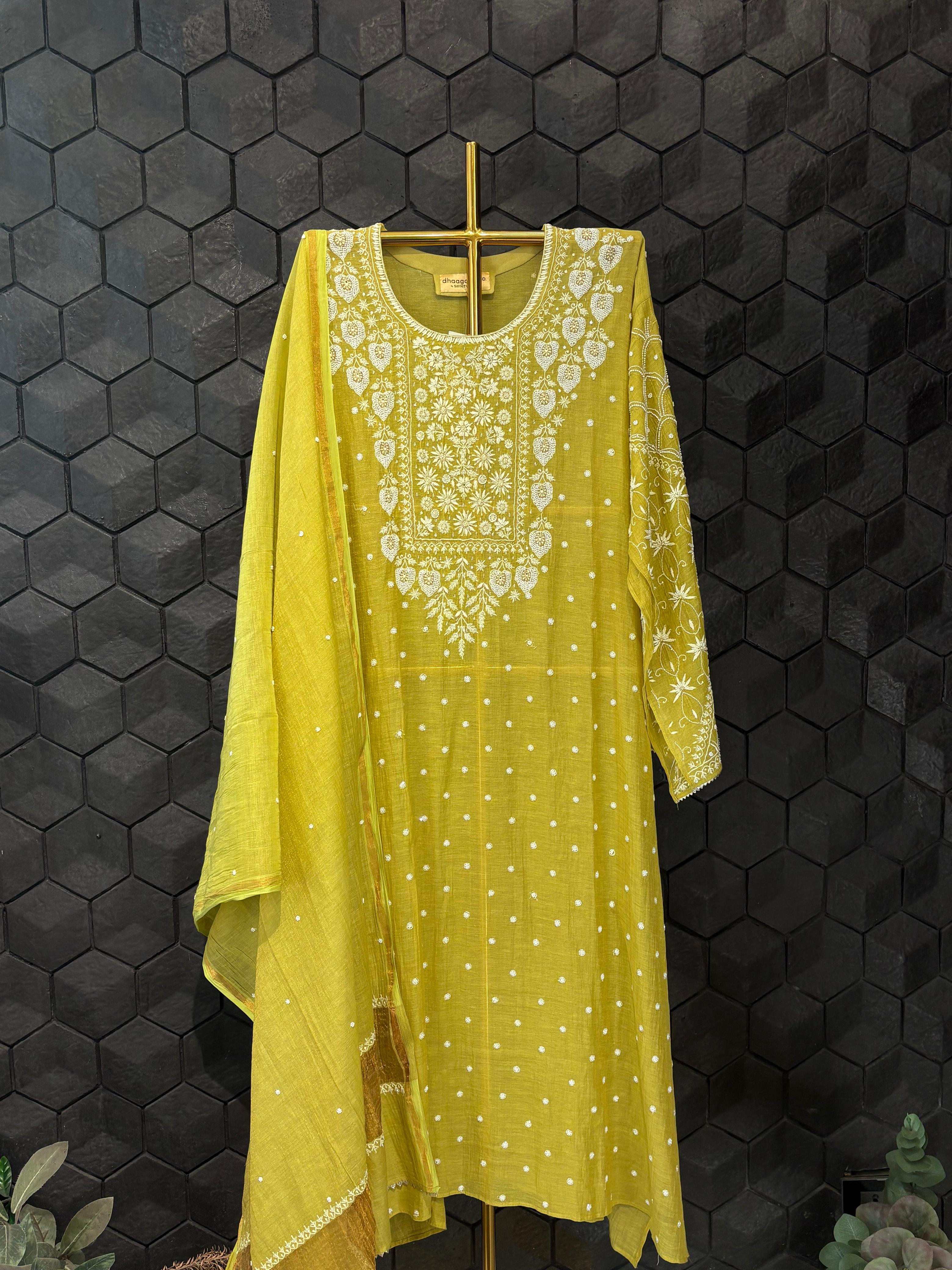Mul Chanderi Chikankari Kurta Set