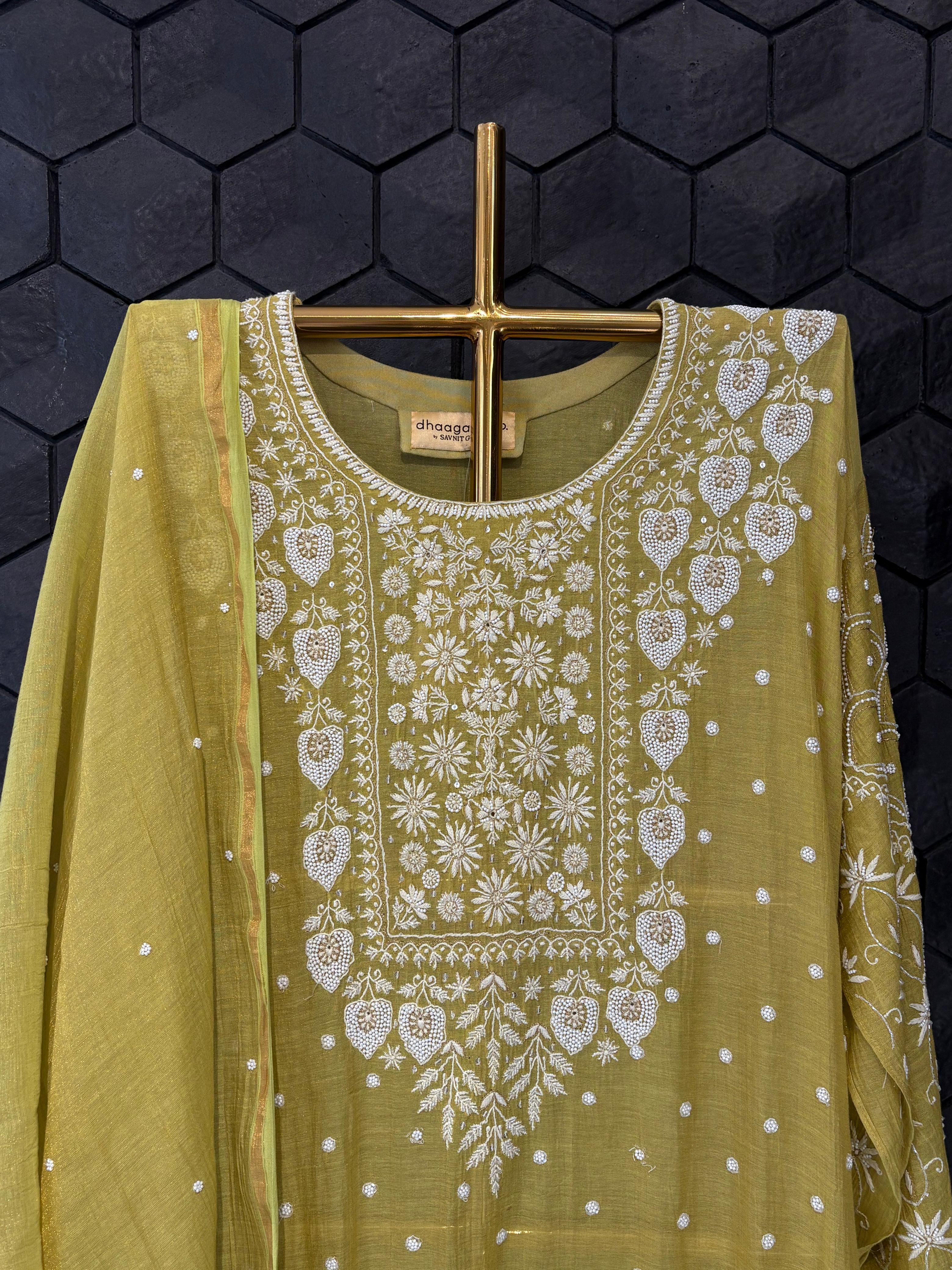 Mul Chanderi Chikankari Kurta Set