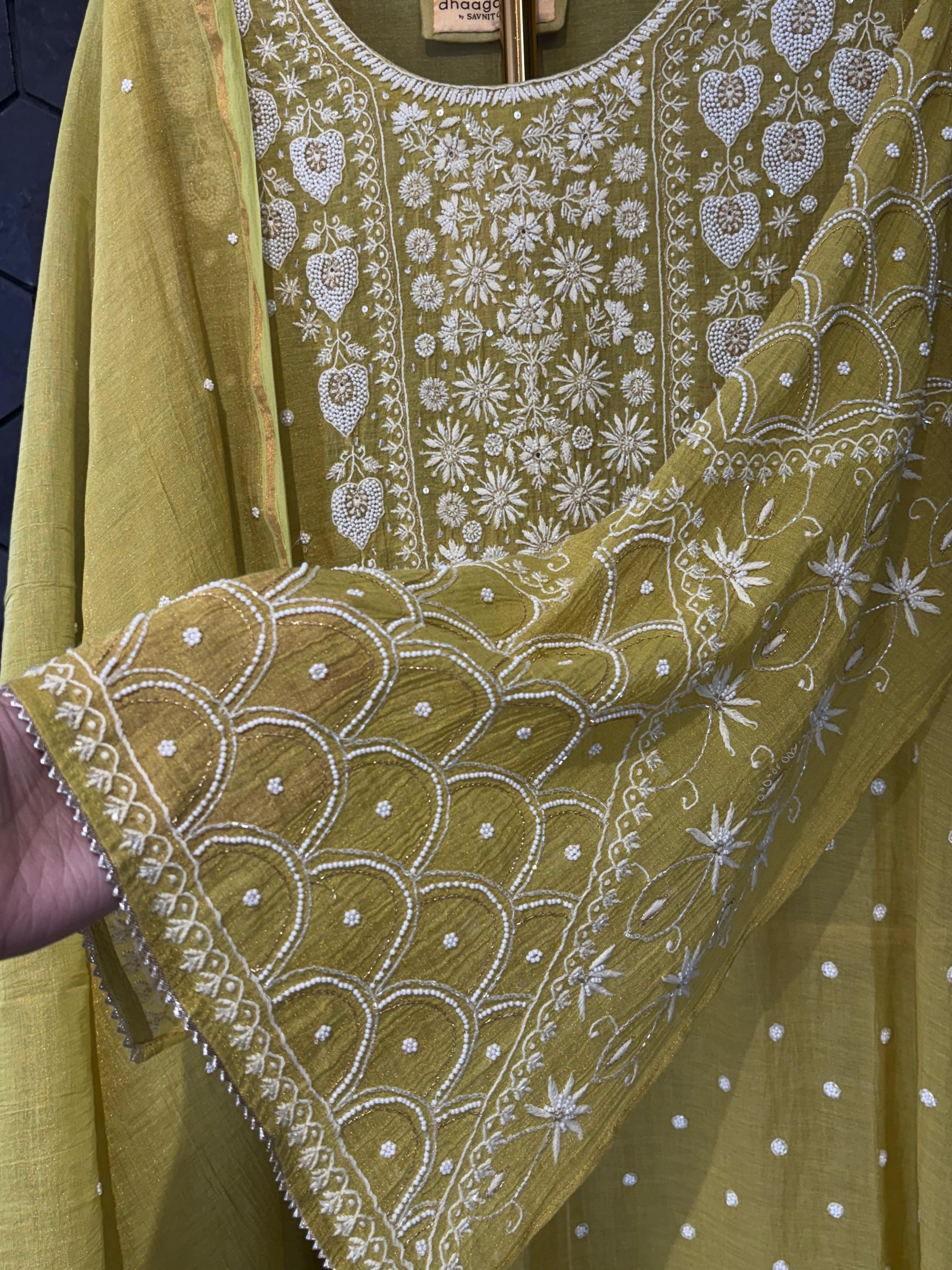 Mul Chanderi Chikankari Kurta Set