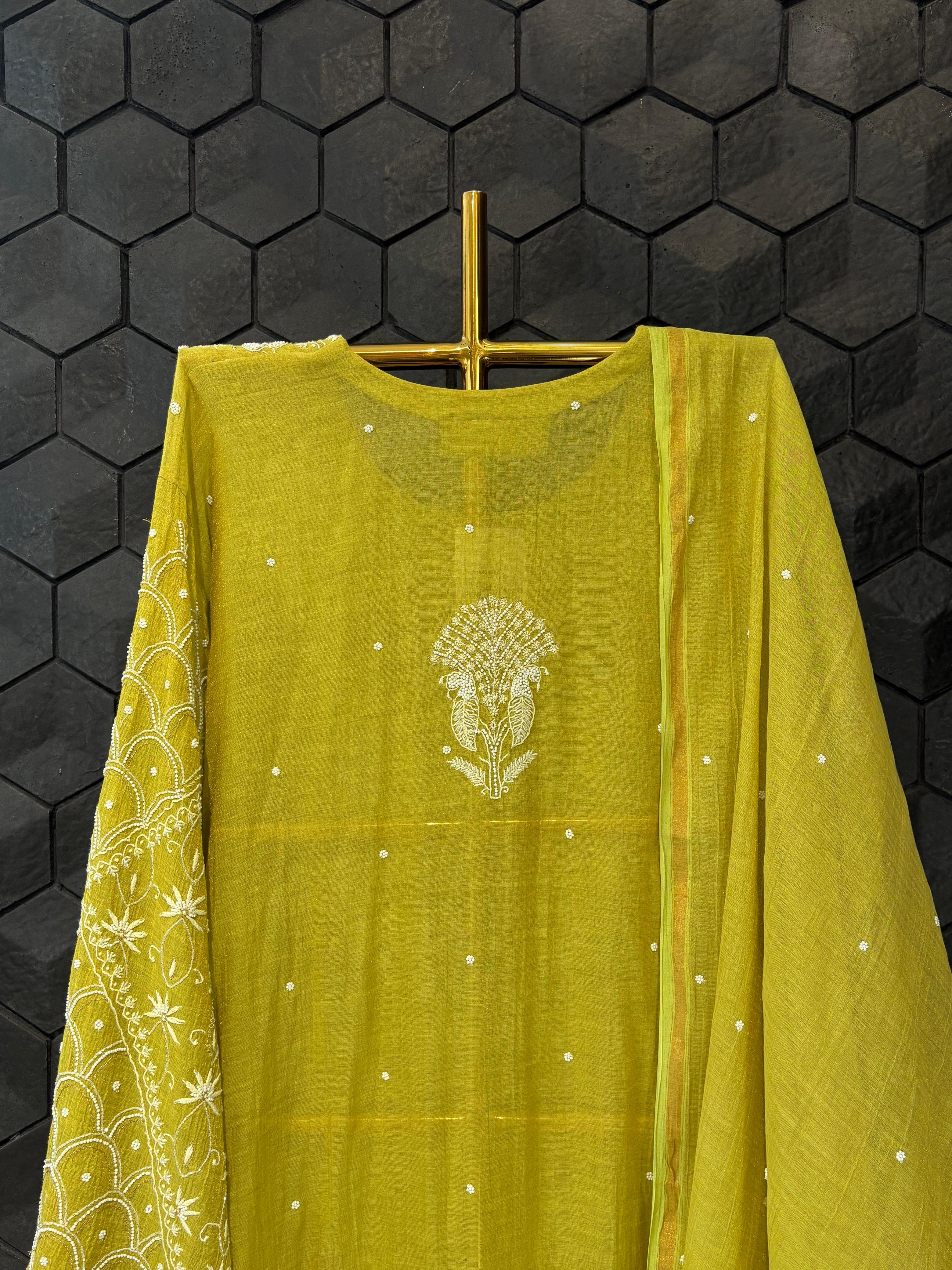 Mul Chanderi Chikankari Kurta Set