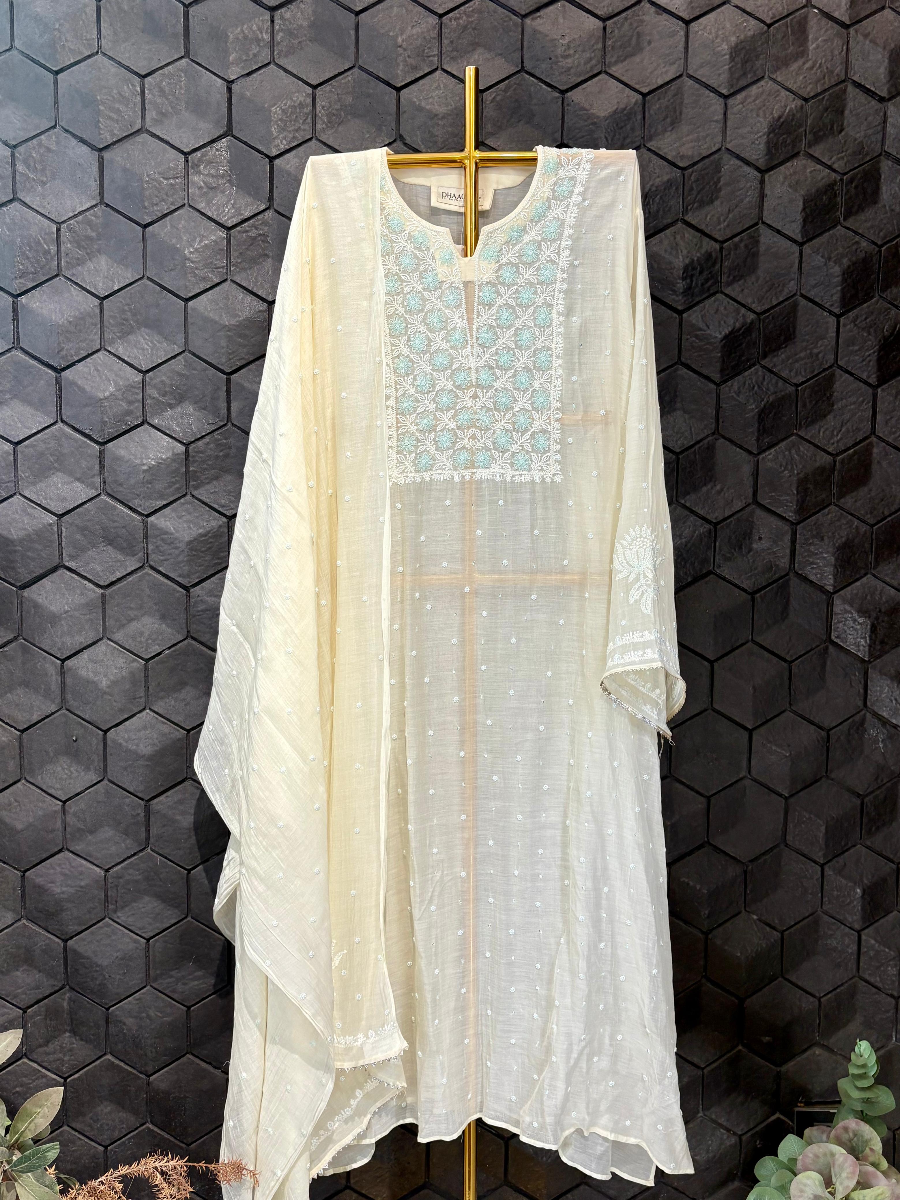 Lemon yellow mul Chanderi kurta set