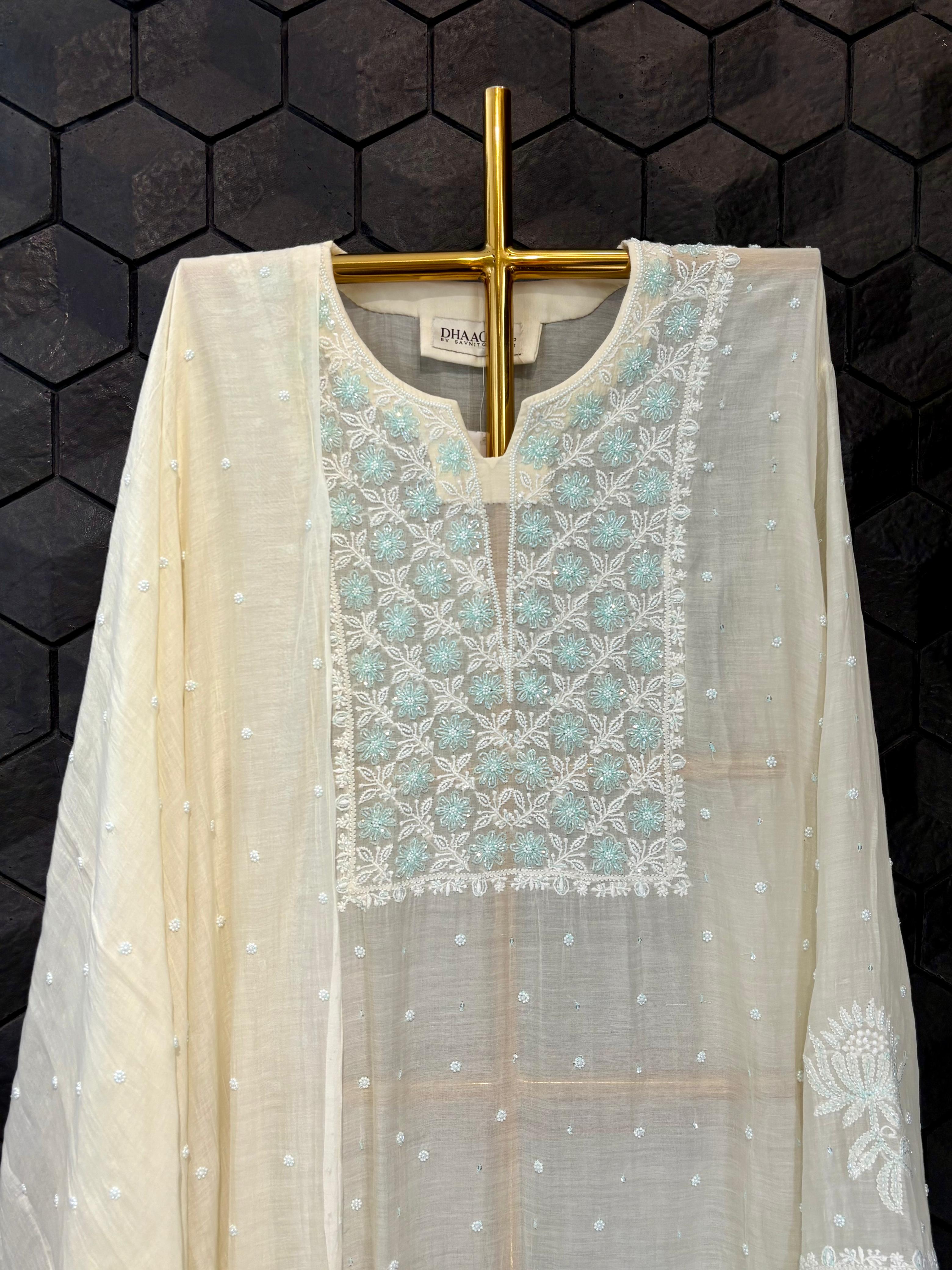 Lemon yellow mul Chanderi kurta set