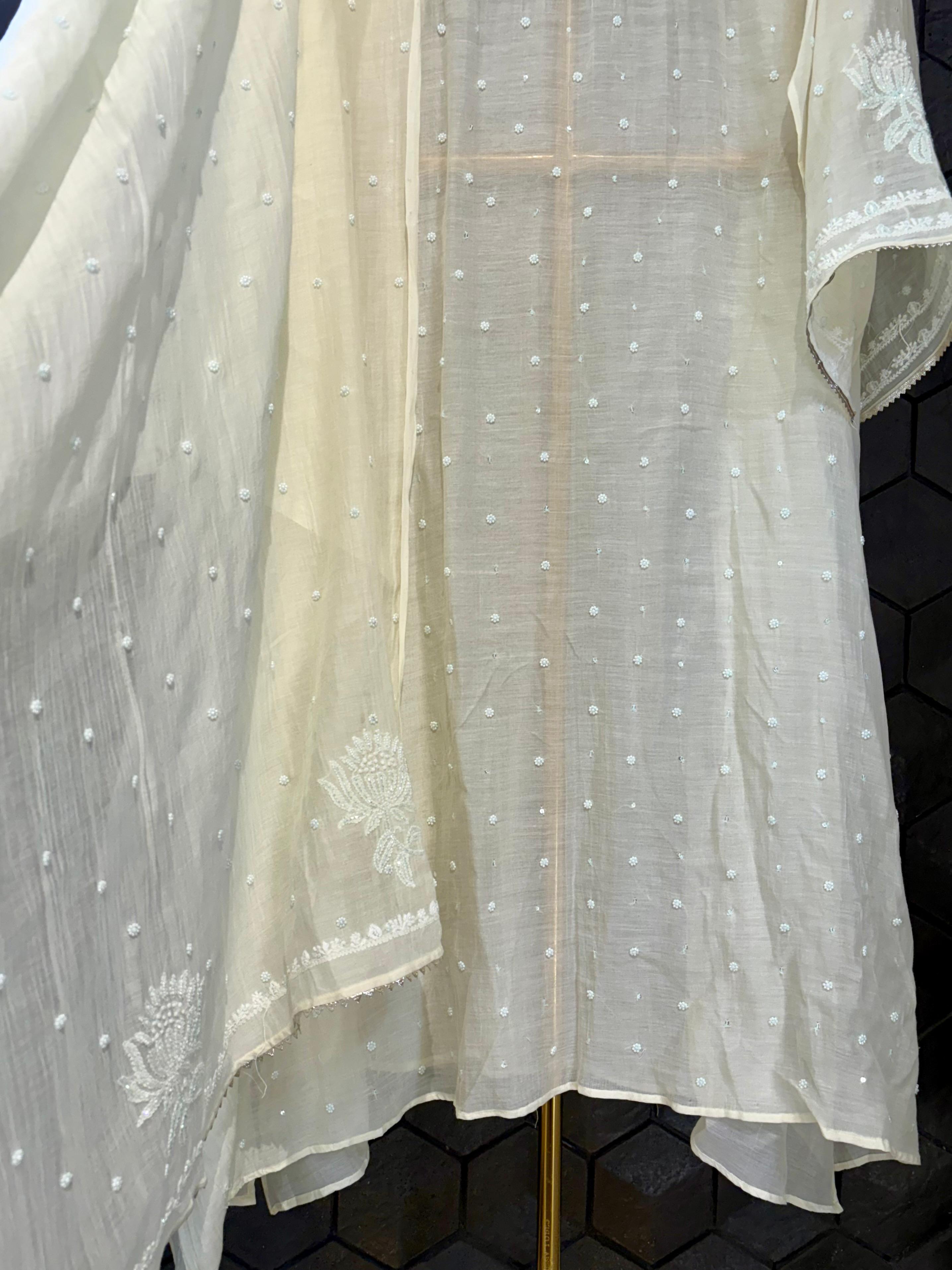 Lemon yellow mul Chanderi kurta set