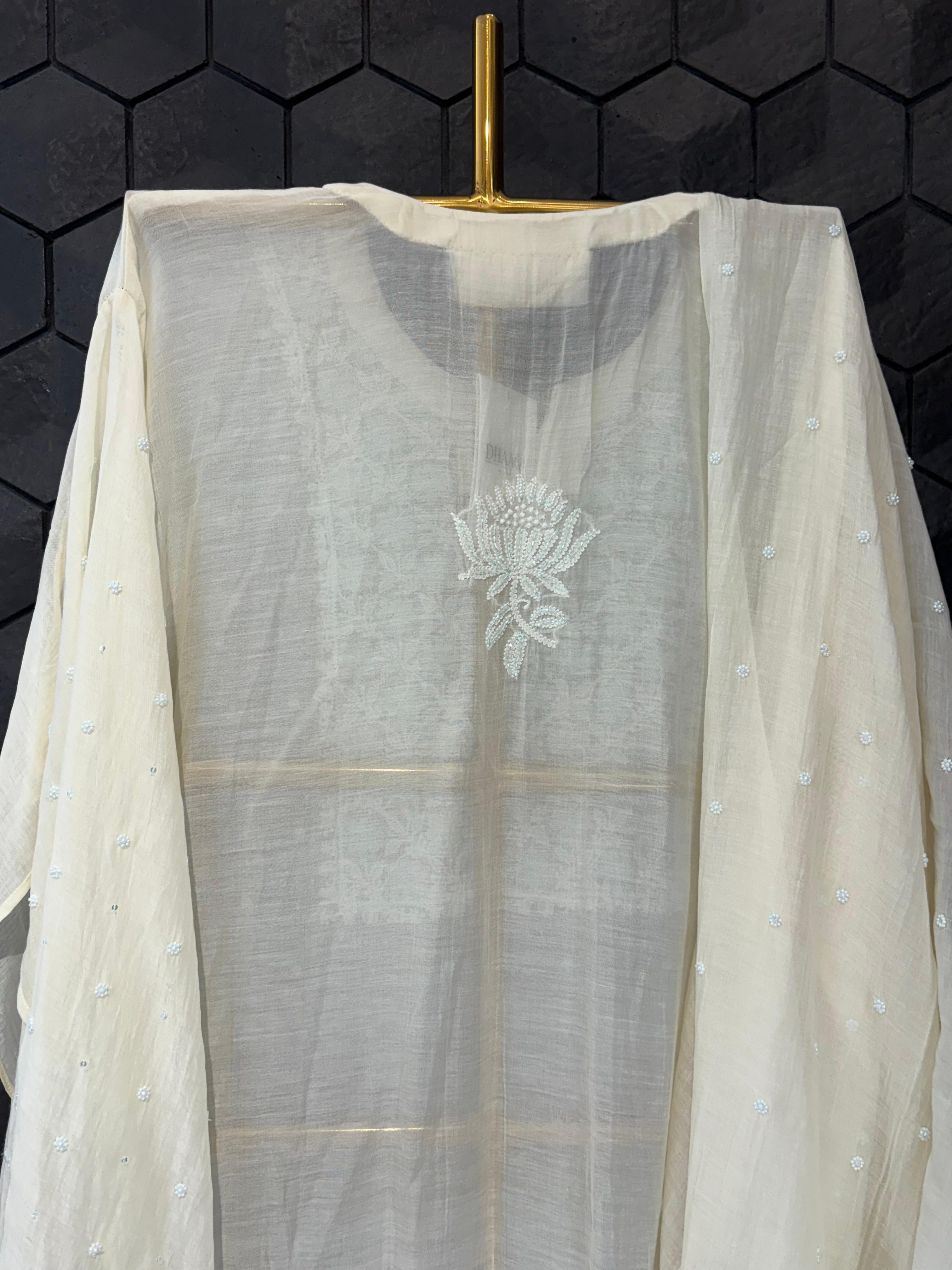 Lemon yellow mul Chanderi kurta set