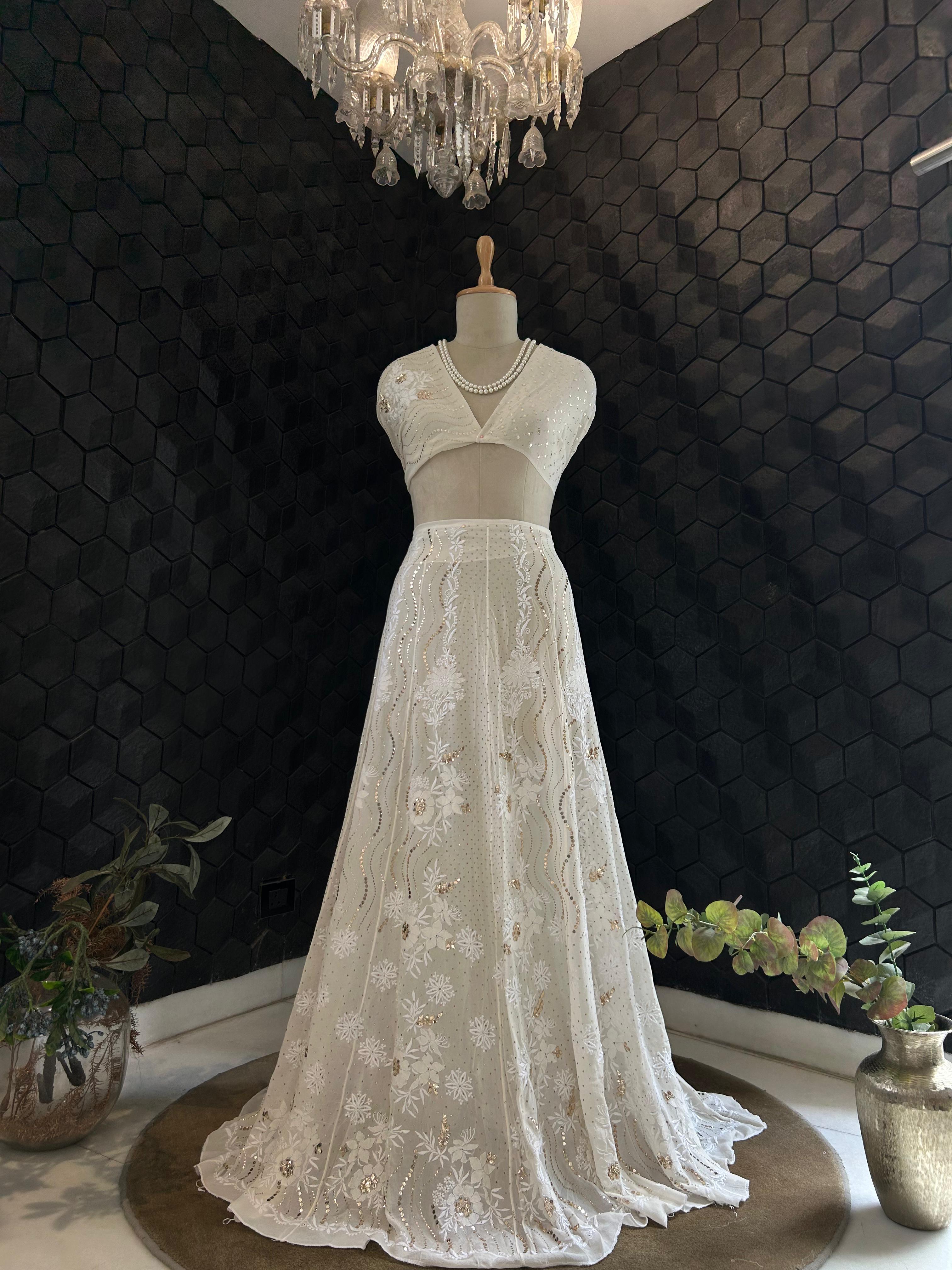 Ivory Georgette Chikankari Lehenga Set