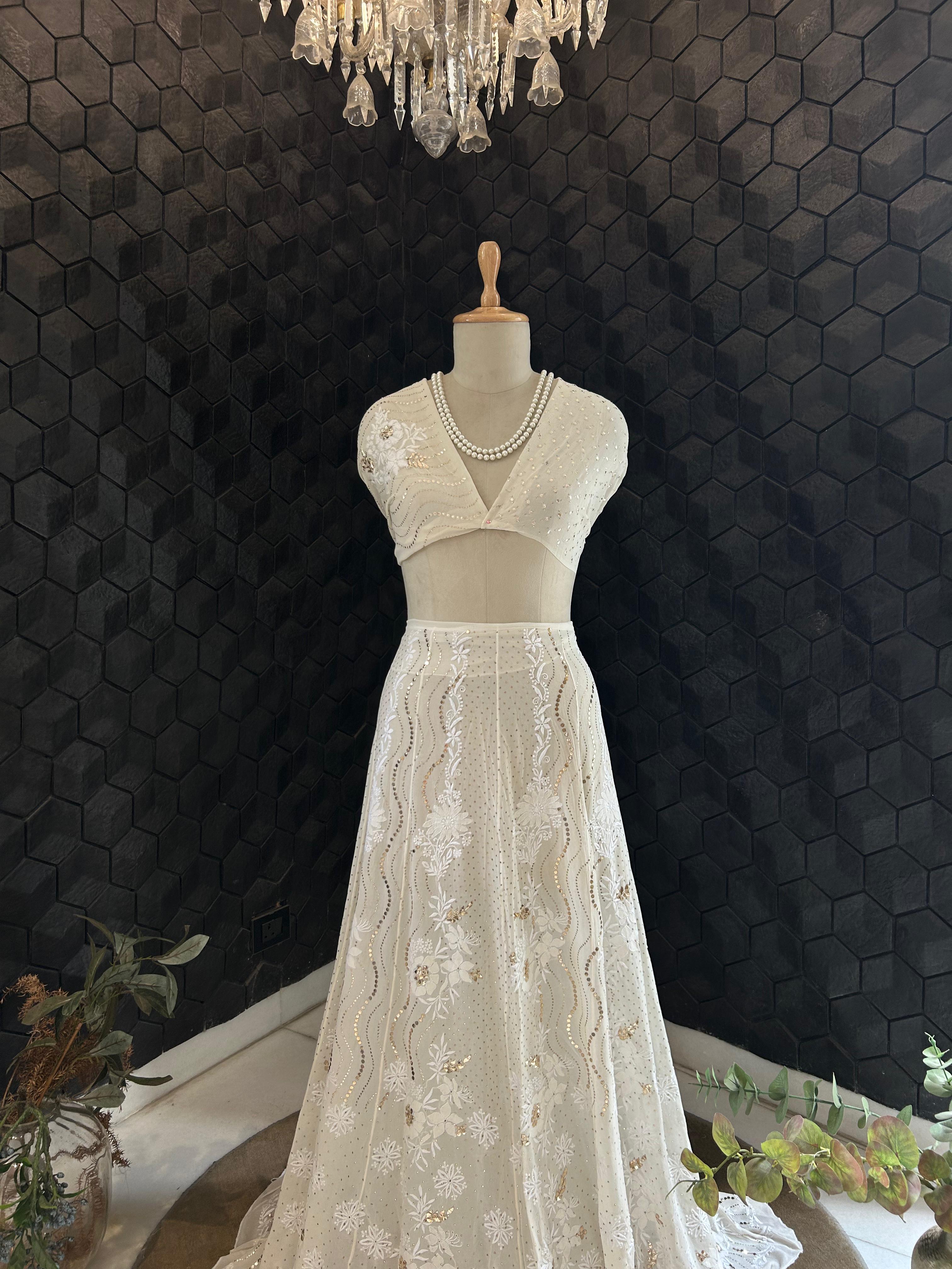 Ivory Georgette Chikankari Lehenga Set
