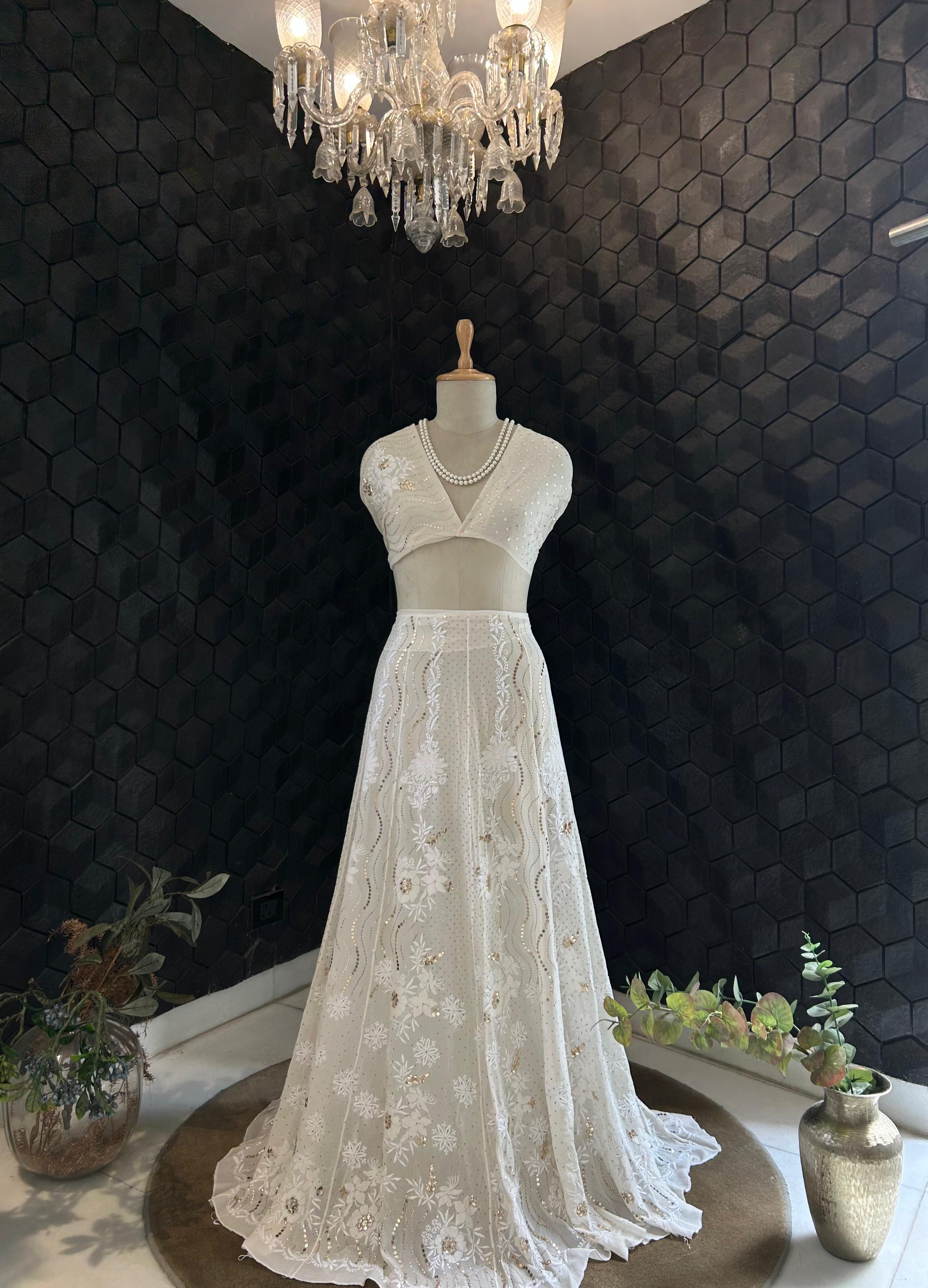 Ivory Georgette Chikankari Lehenga Set