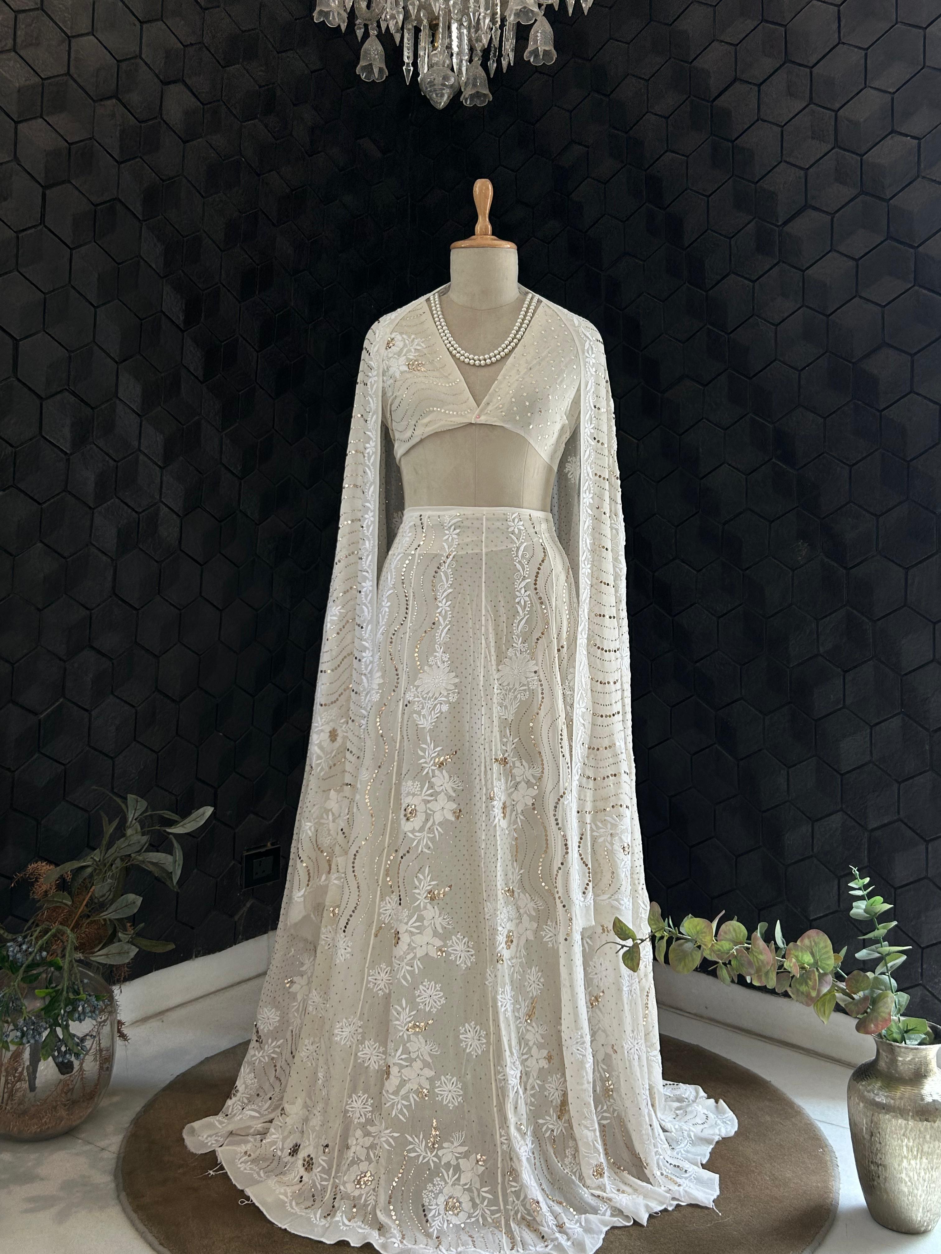 Ivory Georgette Chikankari Lehenga Set