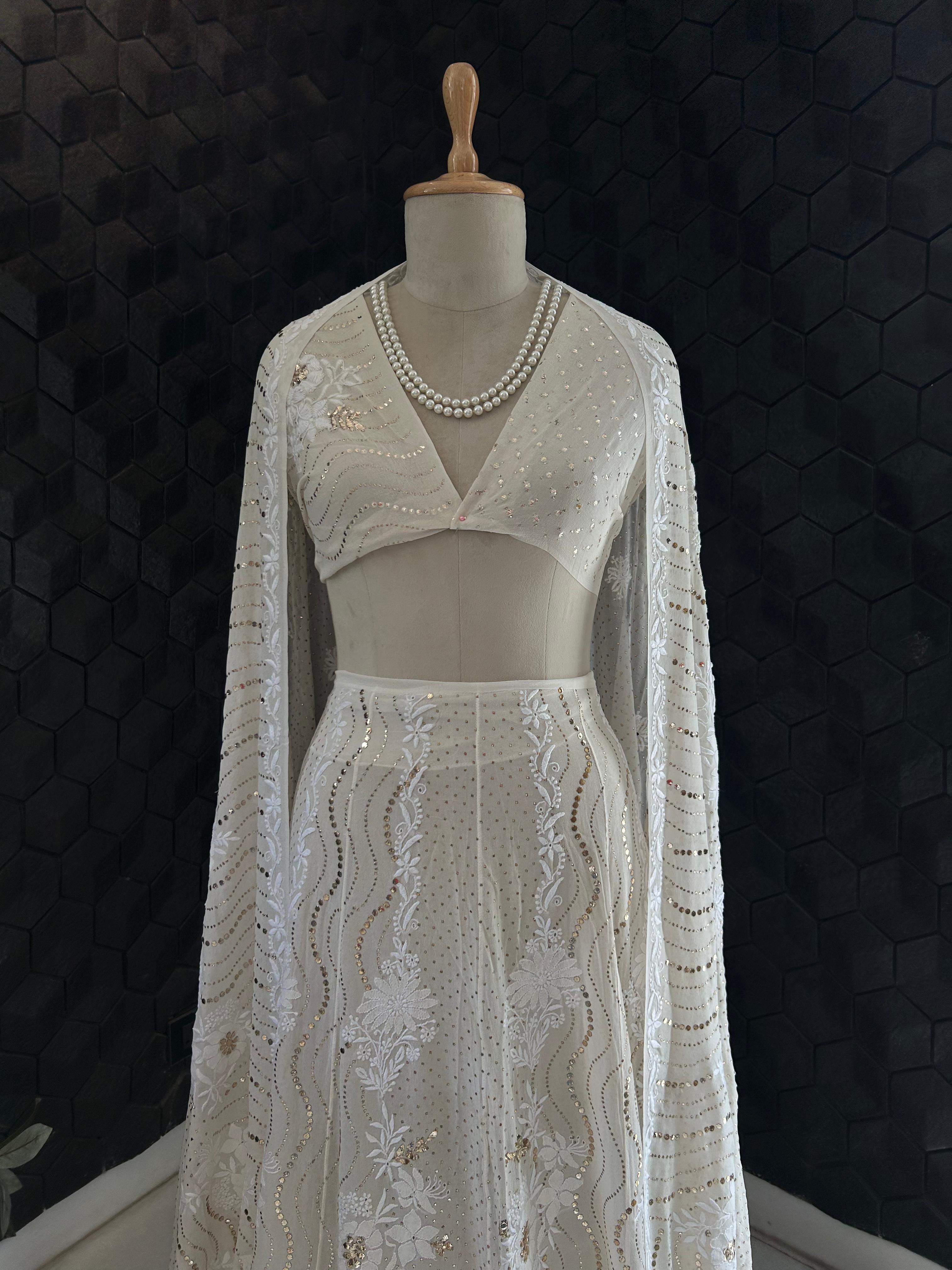 Ivory Georgette Chikankari Lehenga Set