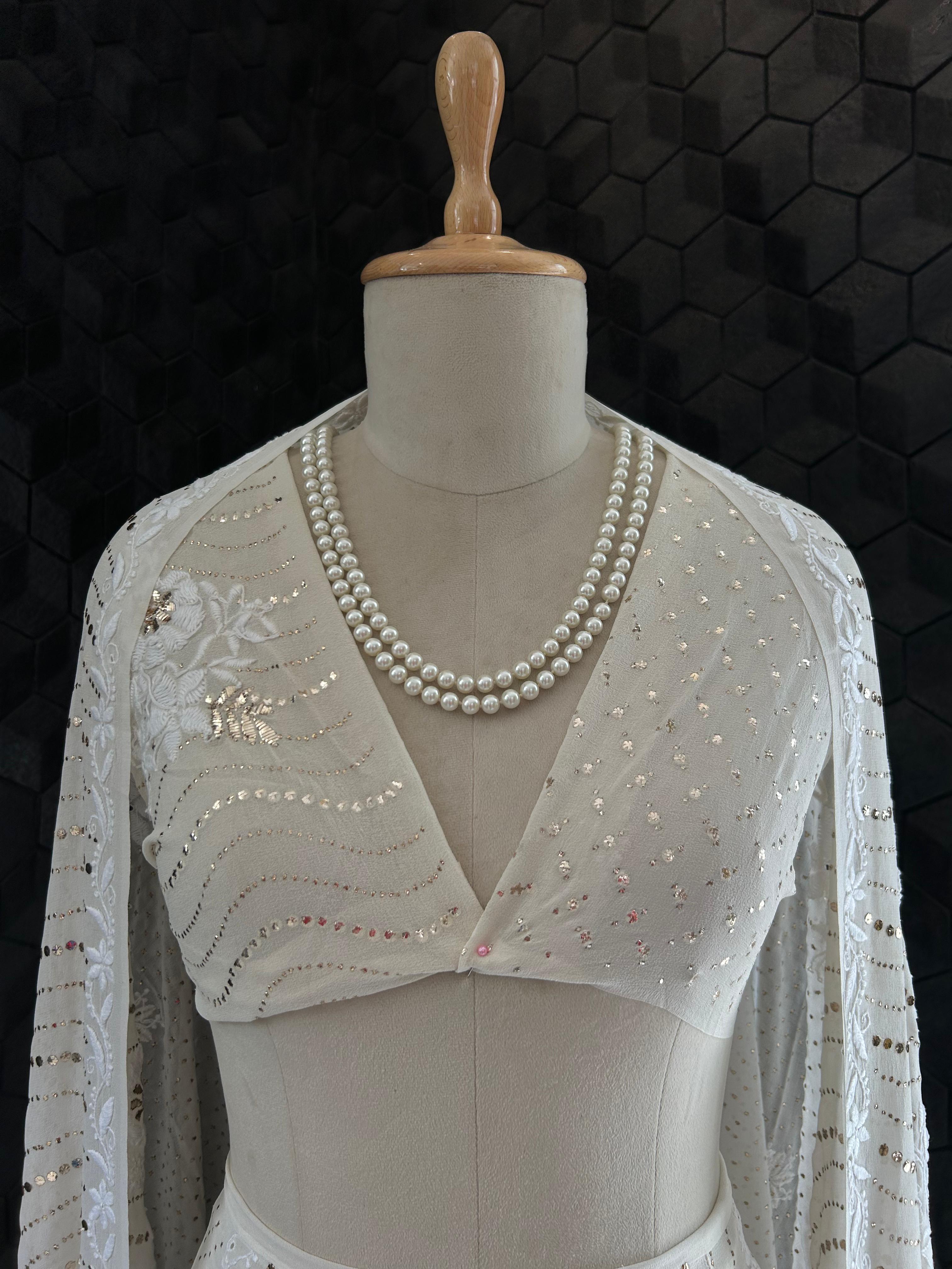 Ivory Georgette Chikankari Lehenga Set
