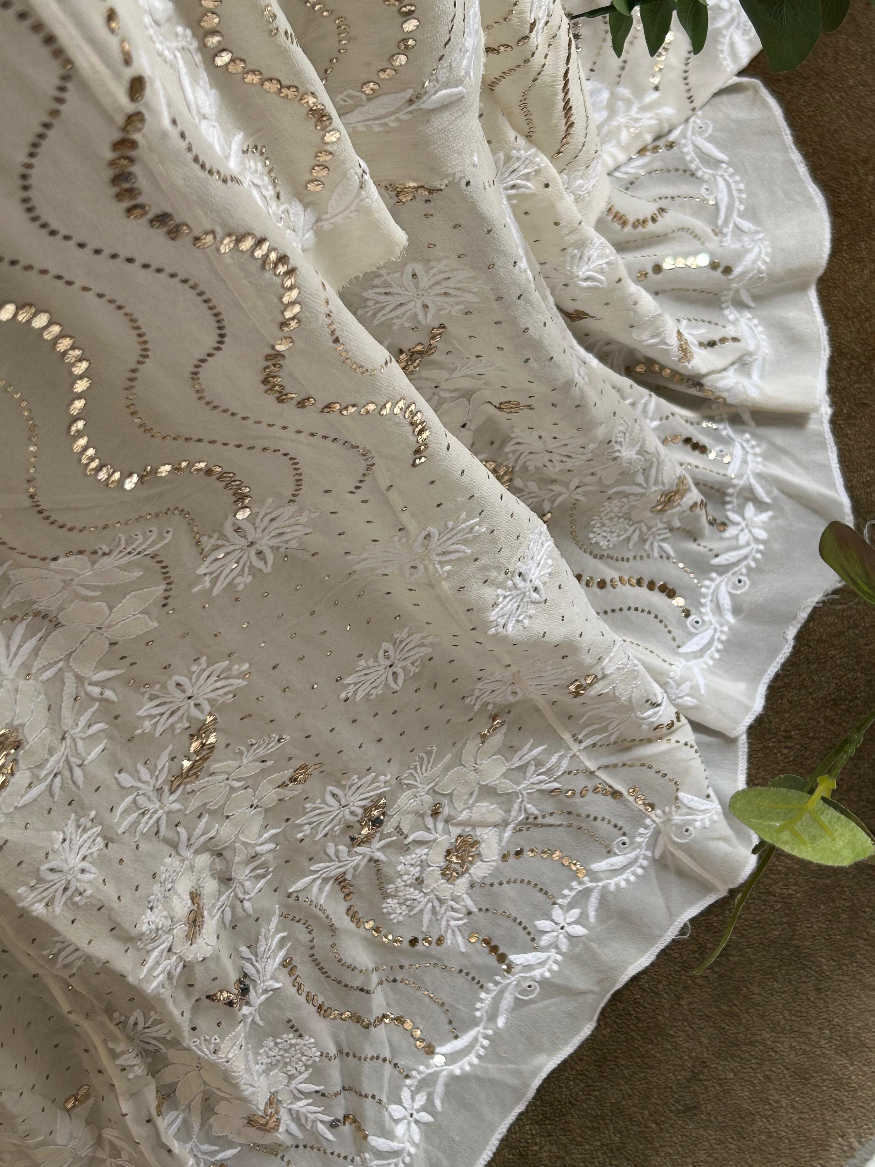 Ivory Georgette Chikankari Lehenga Set