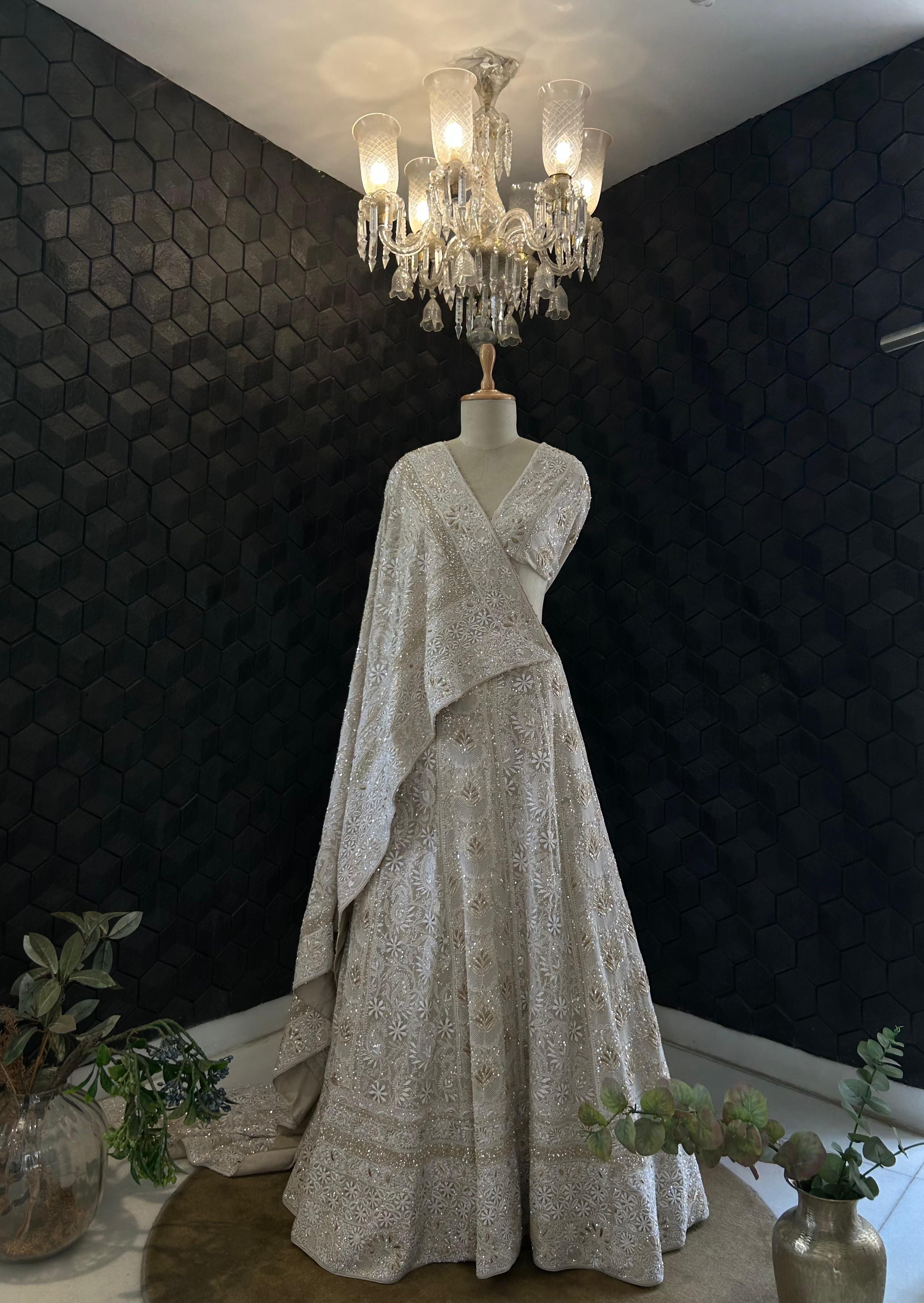 Ivory Georgette Do-Taar Chikankari Lehenga Set