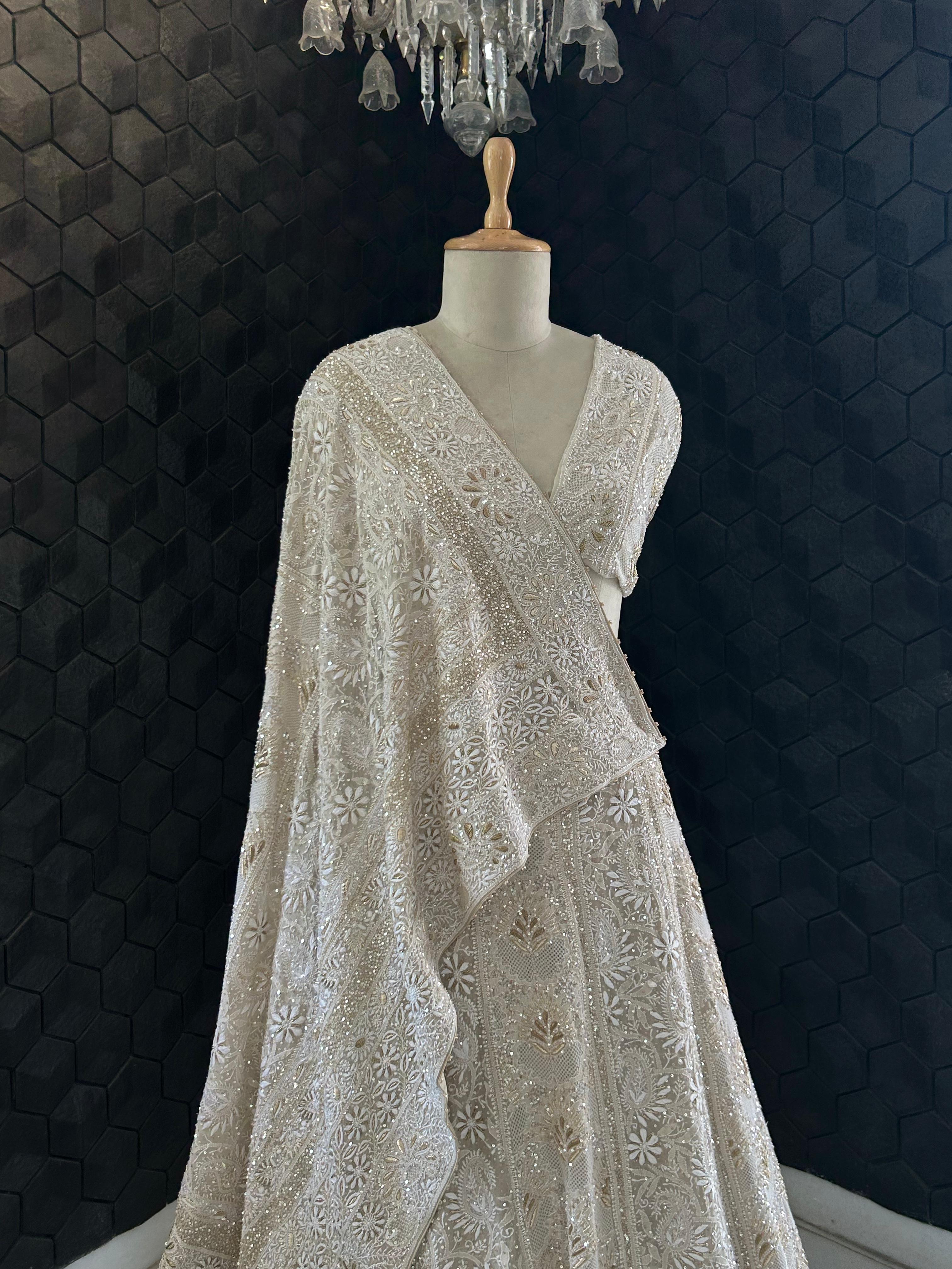Ivory Georgette Do-Taar Chikankari Lehenga Set