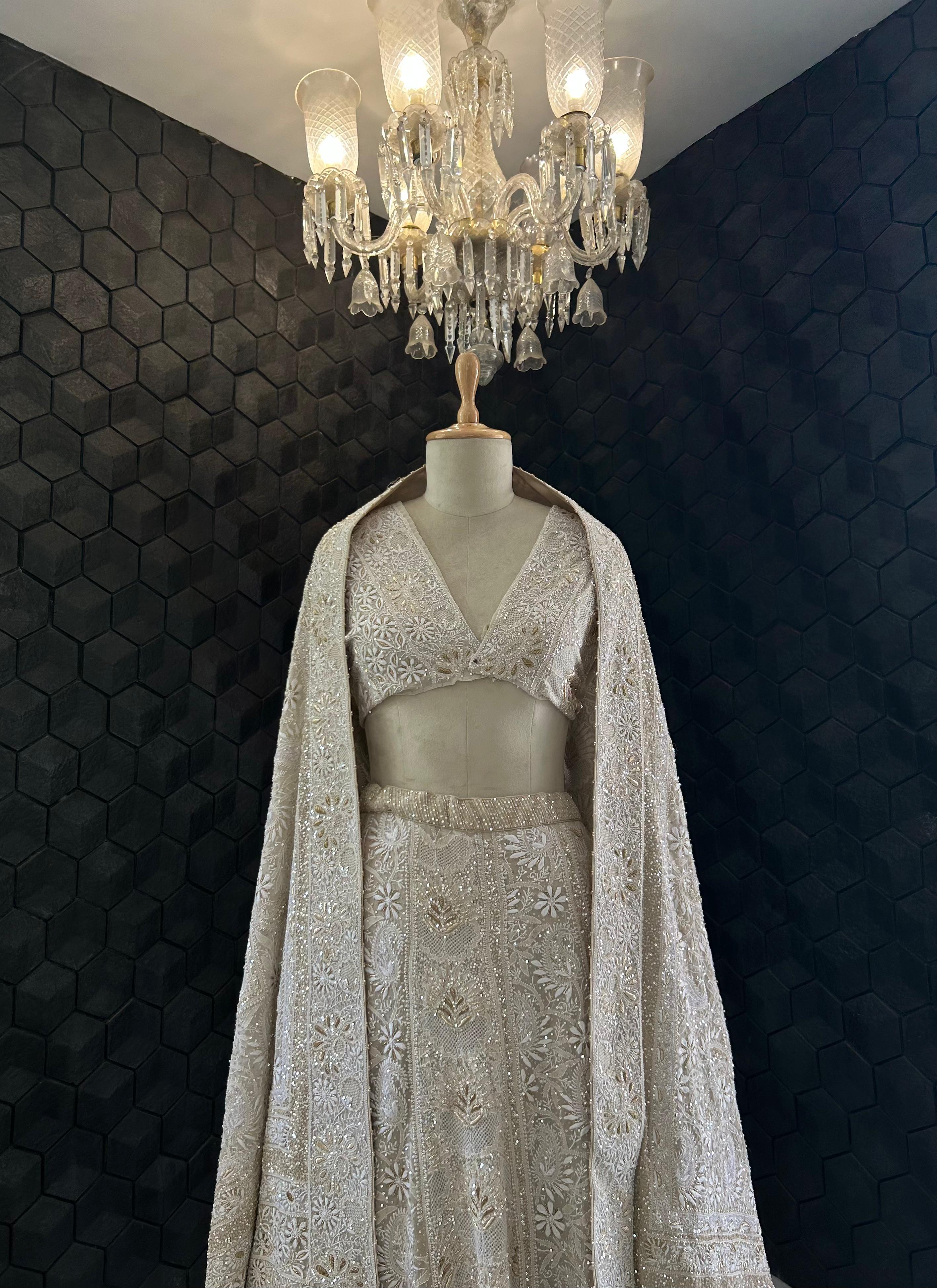 Ivory Georgette Do-Taar Chikankari Lehenga Set