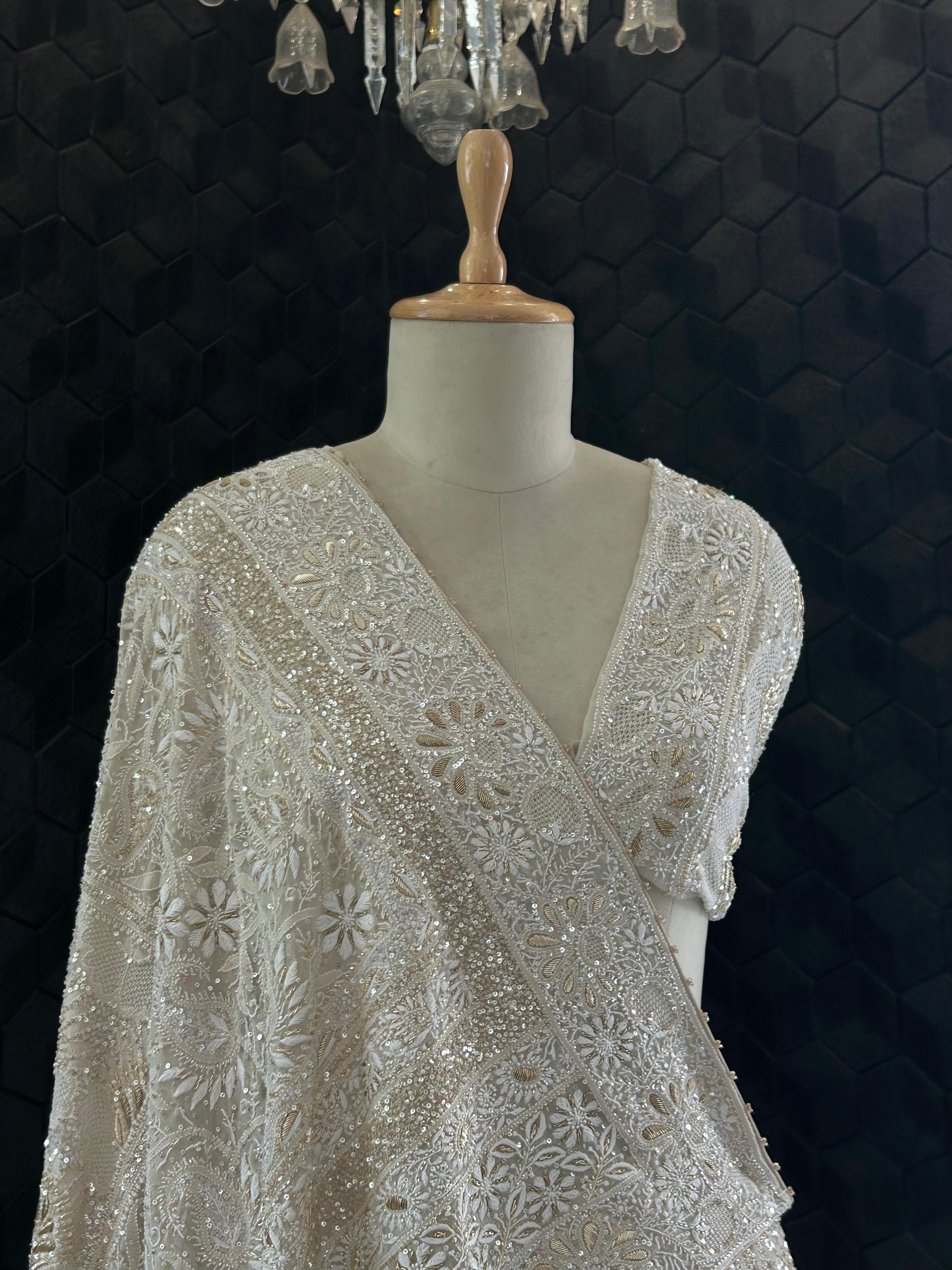 Ivory Georgette Do-Taar Chikankari Lehenga Set
