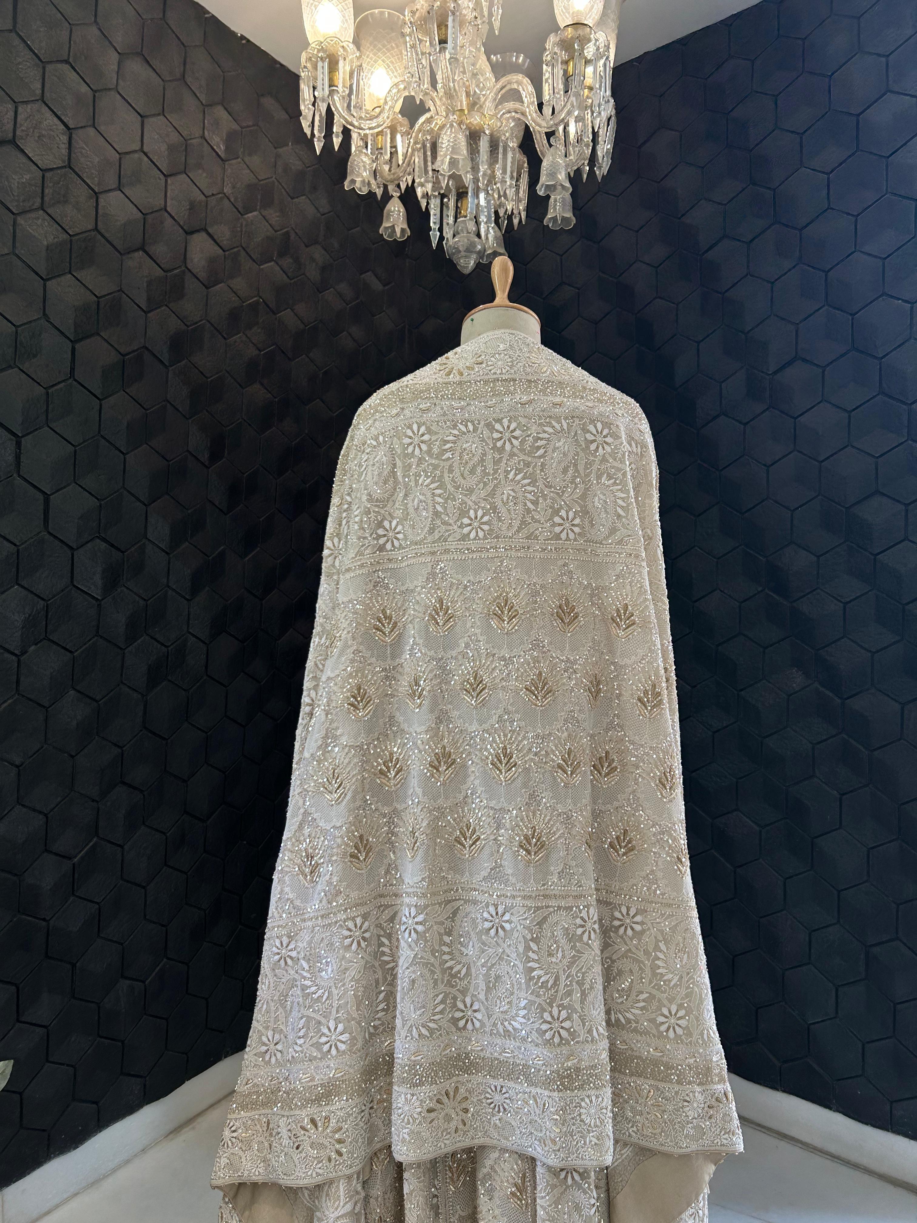 Ivory Georgette Do-Taar Chikankari Lehenga Set