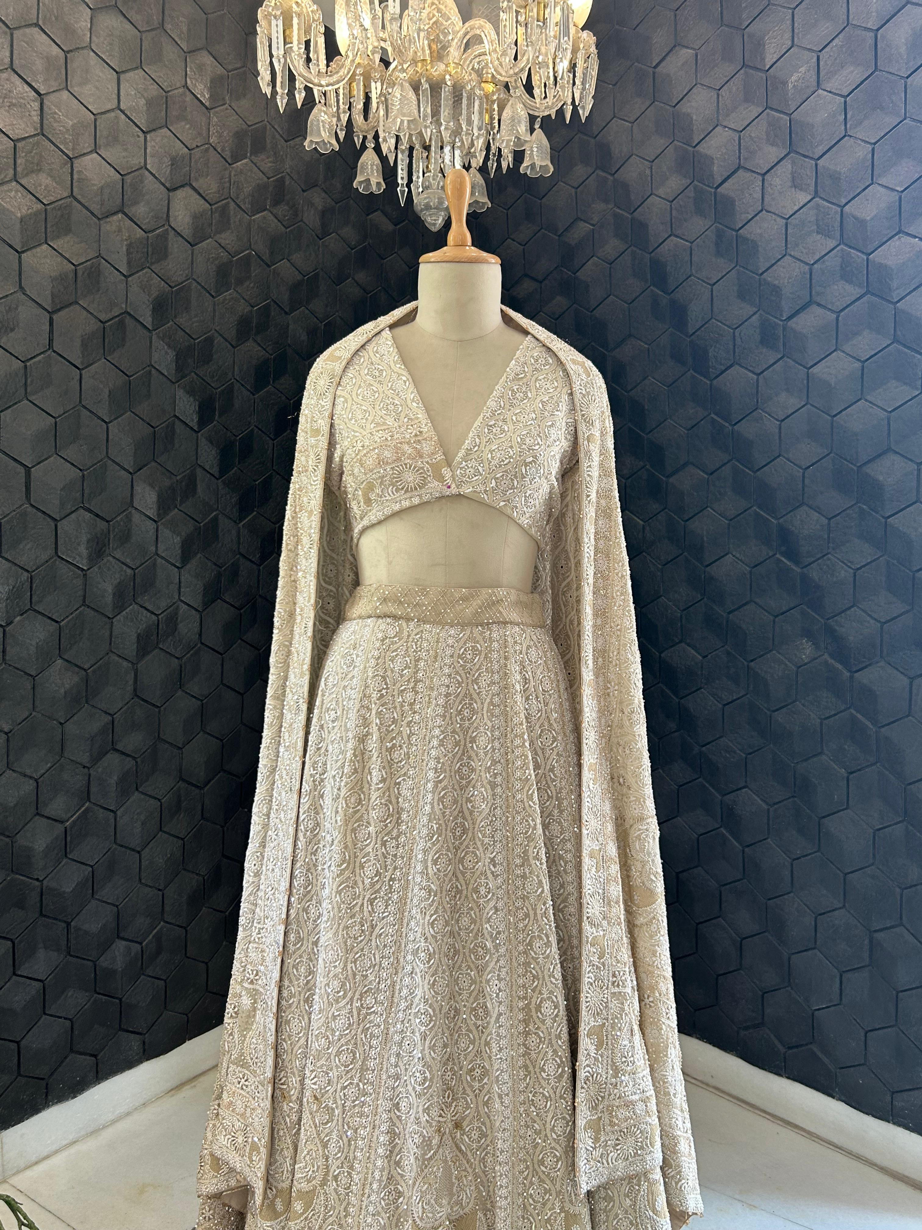 Ivory Georgette Ek -Taar Chikankari Lehenga Set